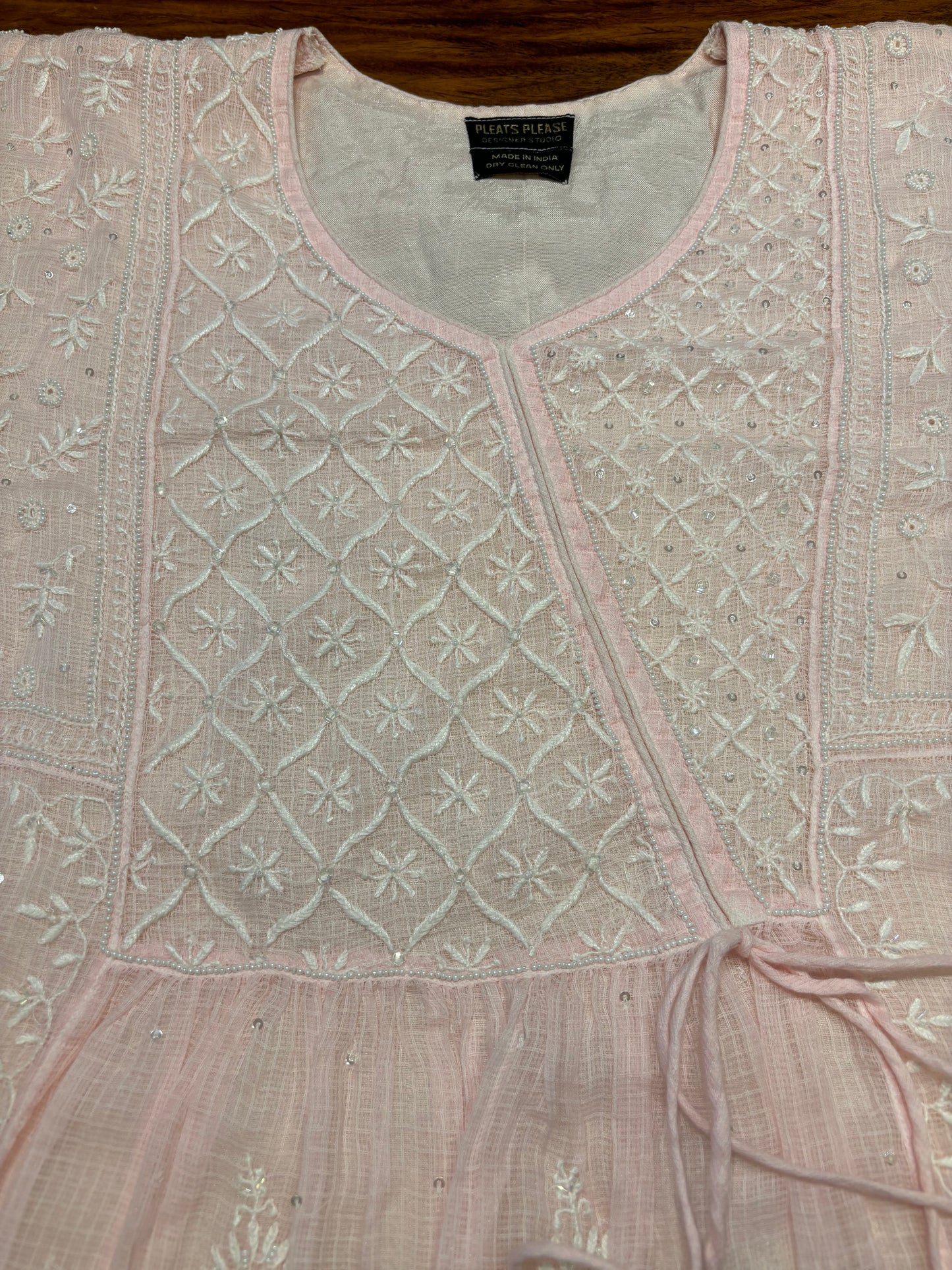 Blush Pink Kota Doria Chikankari Tunic