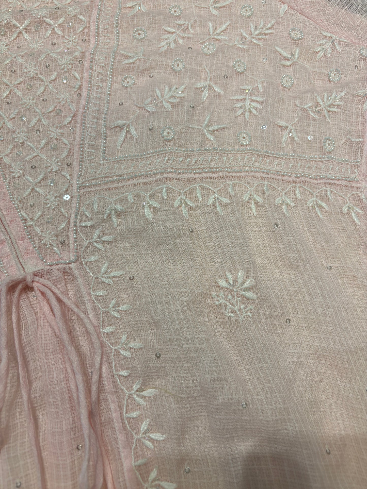 Blush Pink Kota Doria Chikankari Tunic