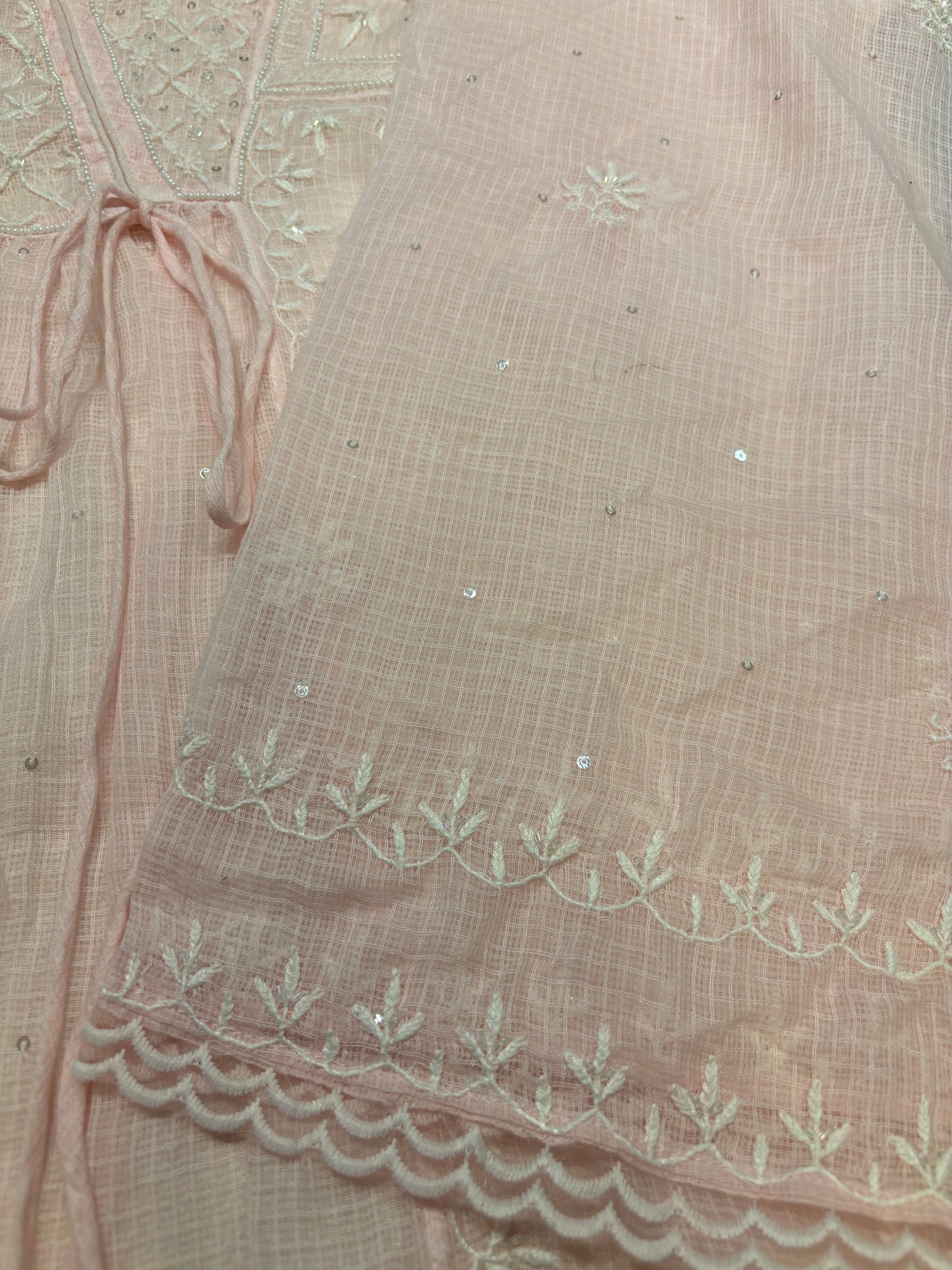 Blush Pink Kota Doria Chikankari Tunic