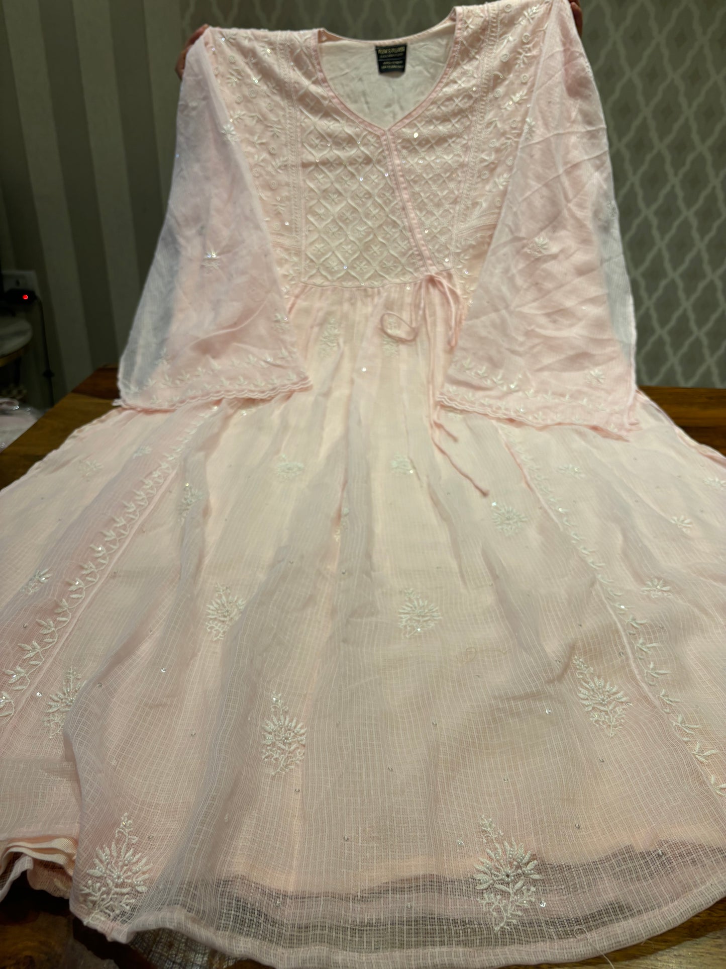 Blush Pink Kota Doria Chikankari Tunic