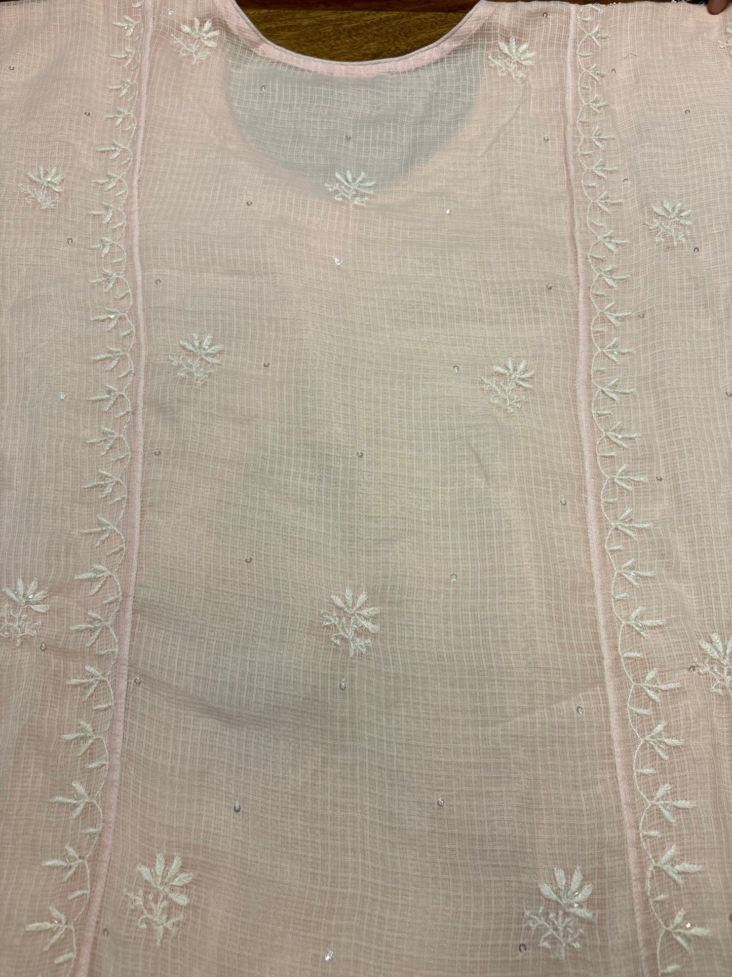 Blush Pink Kota Doria Chikankari Tunic
