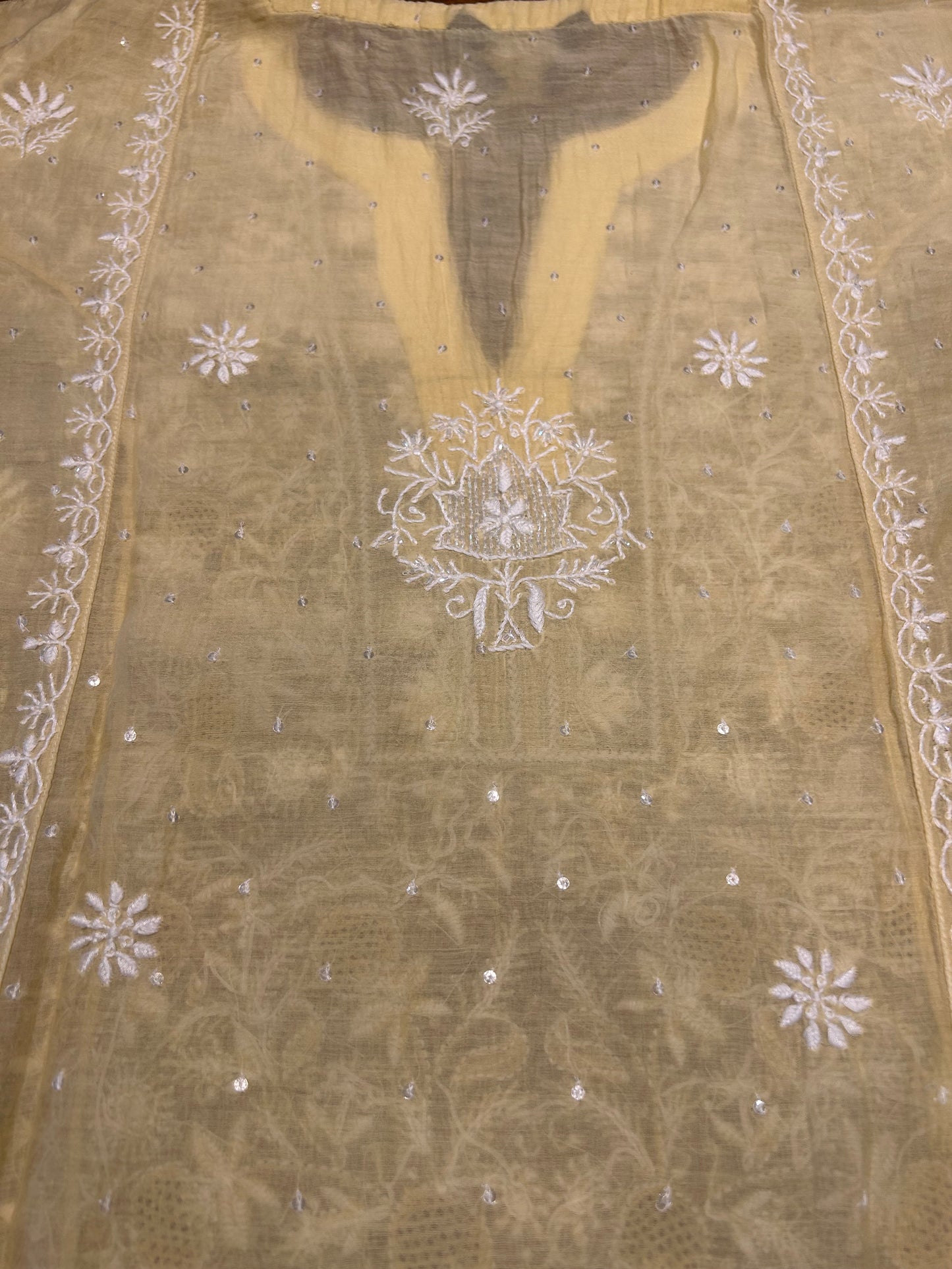 Butter Yellow Chanderi Mul Chikankari Kurta and Dupatta