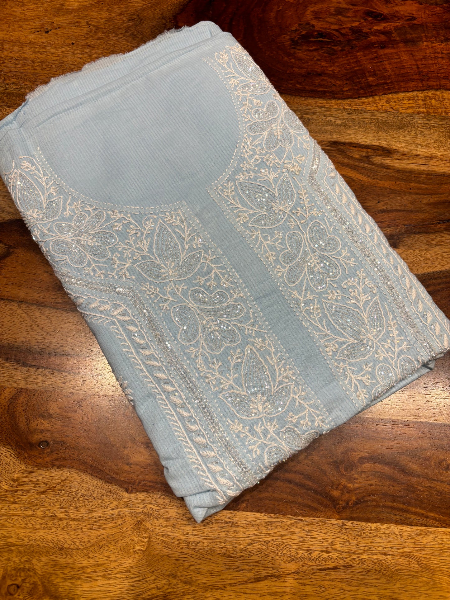 Powder blue Mul Chikankari Kurta Fabric