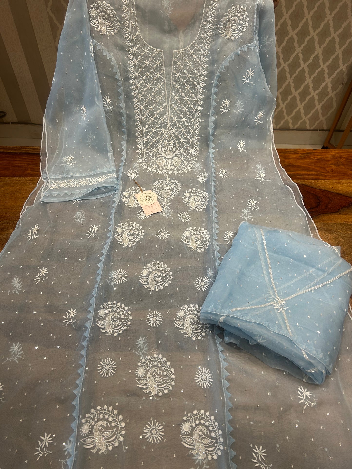 Sky Blue Organza Silk Kurta and Dupatta