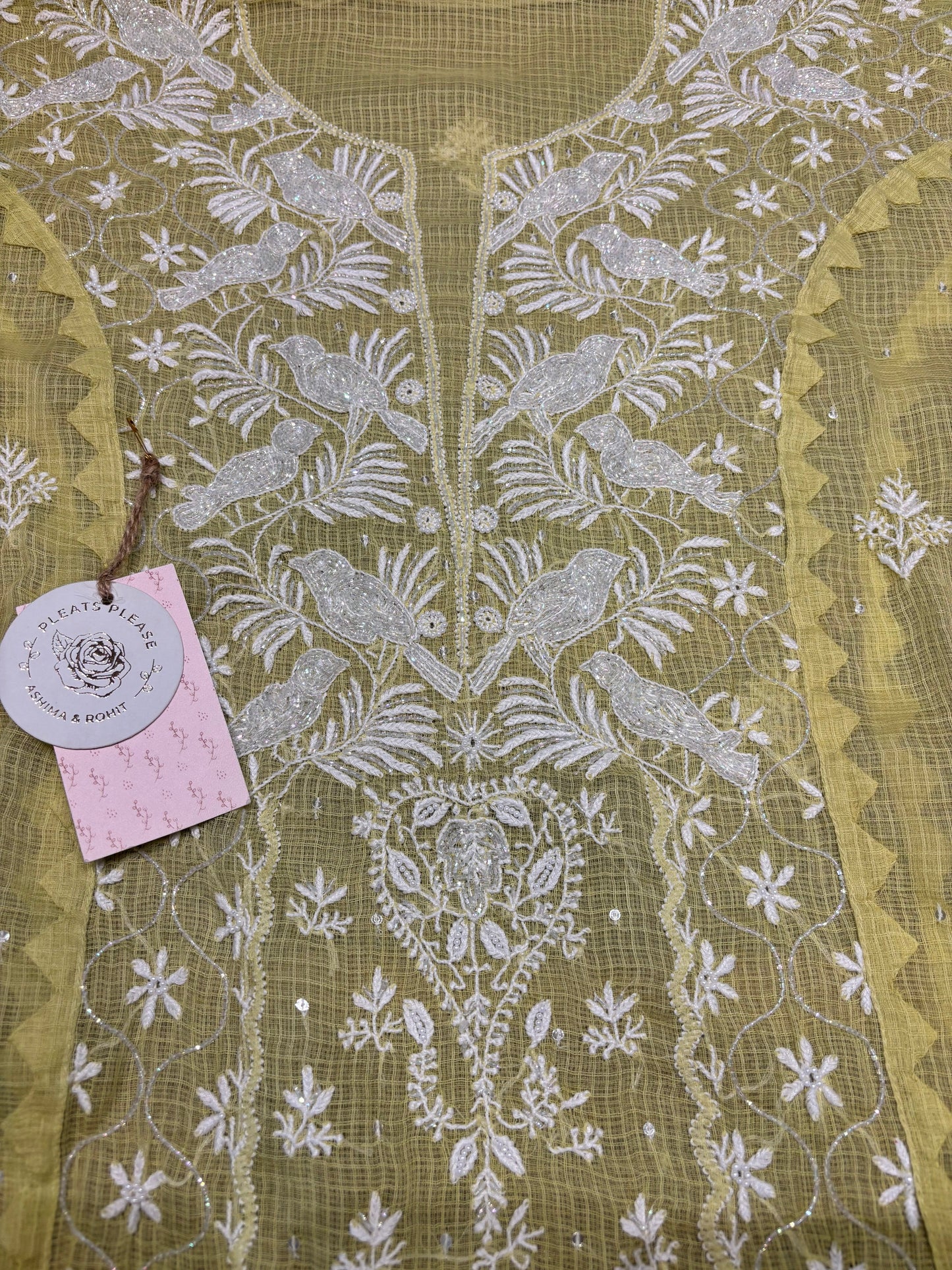 Mint Green Kota Doria Chikankari Kurta And Dupatta Set