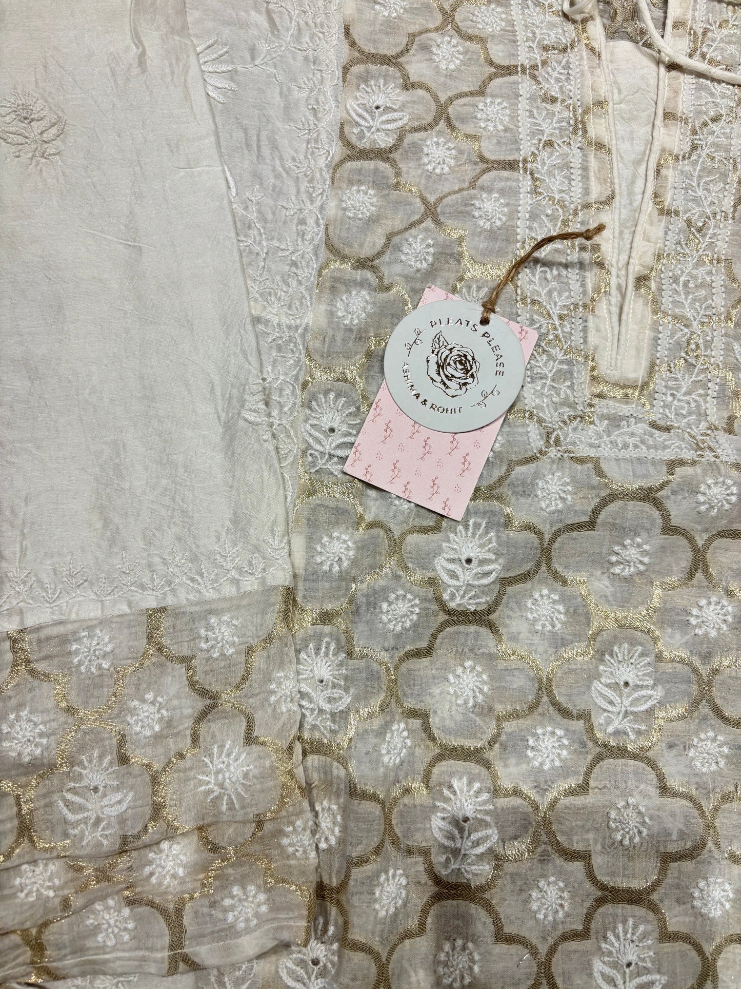 Dyeable Chanderi Mul Chikankari Anarkali and Dupatta set