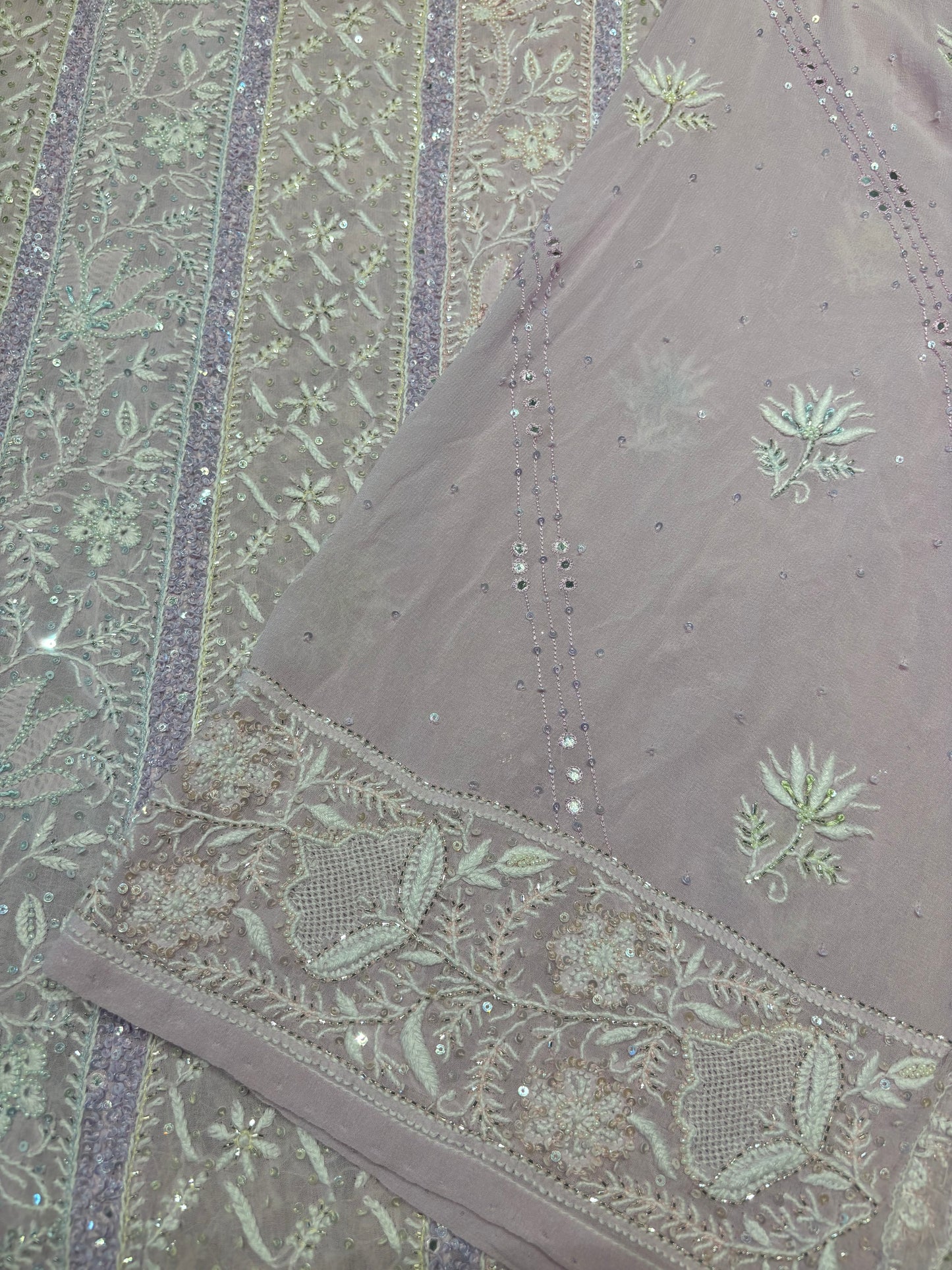 Lilac Pure Georgette Chikankari Anarkali and Dupatta