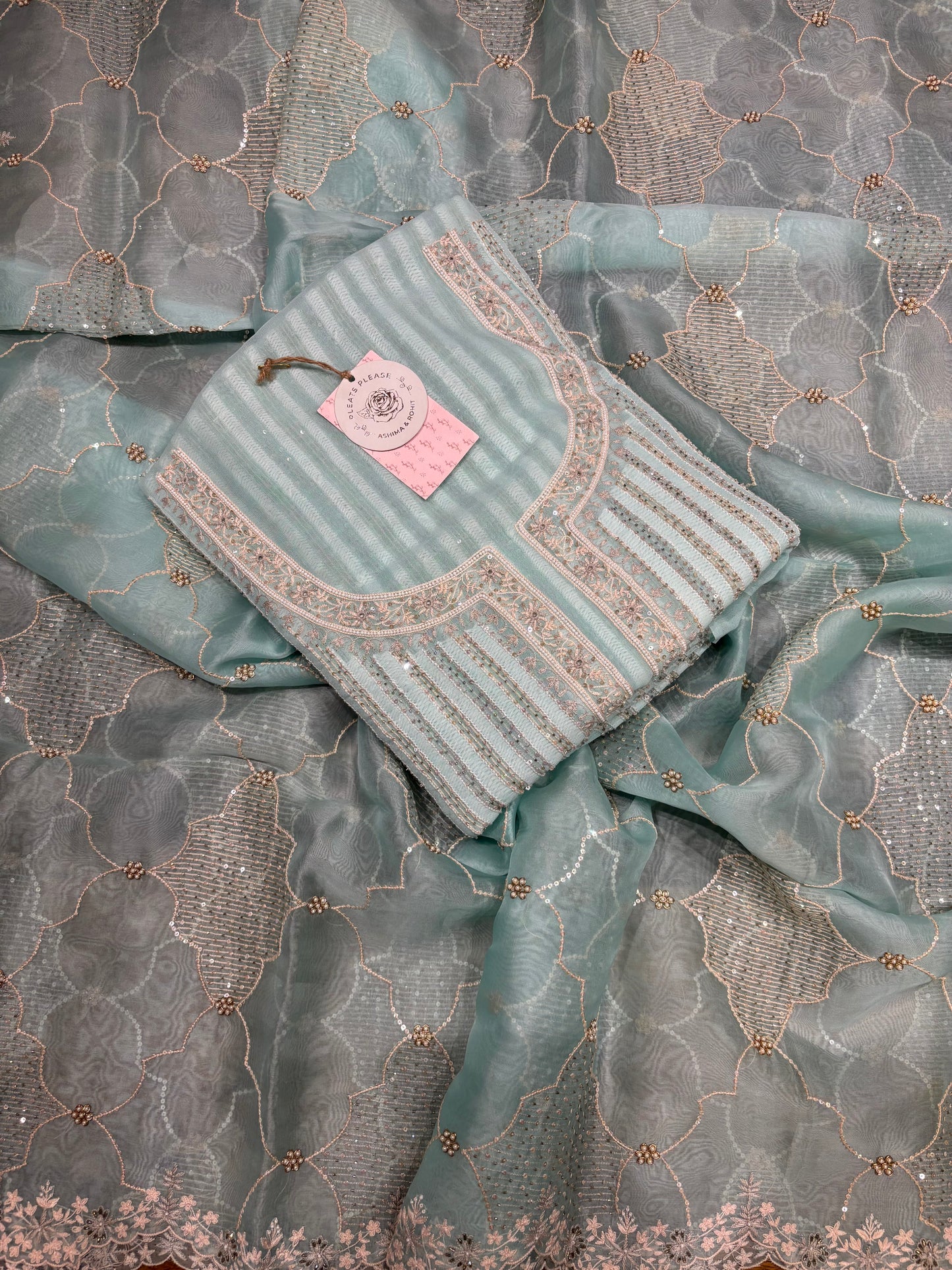 Blue Pure Georgette Chikankari Kurta and Organza Dupatta