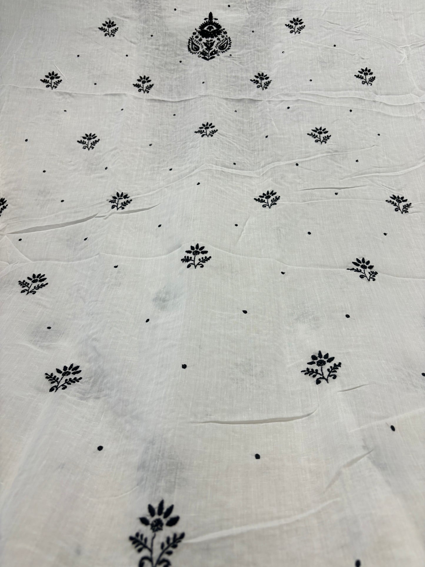 White Mul Chikankari Kurta Fabric