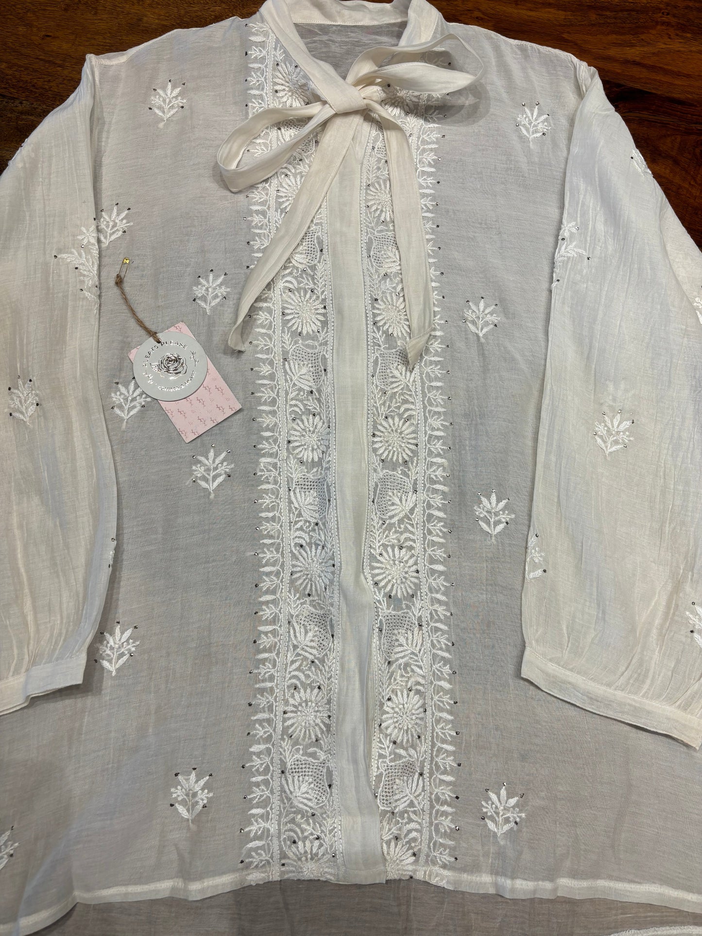 Dyeable Chanderi Silk Chikankari Shirt