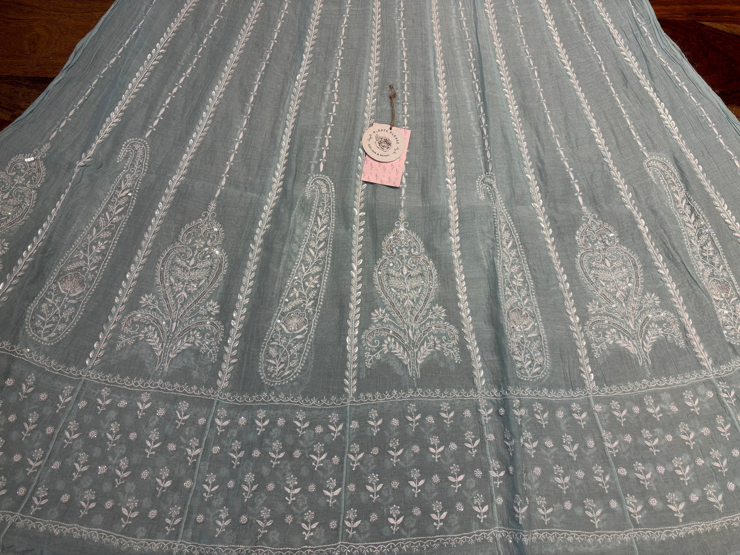Teal Green Chanderi Mul Chikankari  Anarkali Kurta and Dupatta