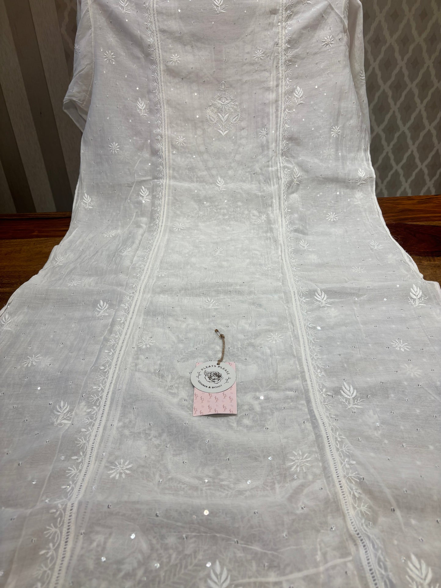 Dyeable Chanderi mul Chikankari Kurta and Dupatta set