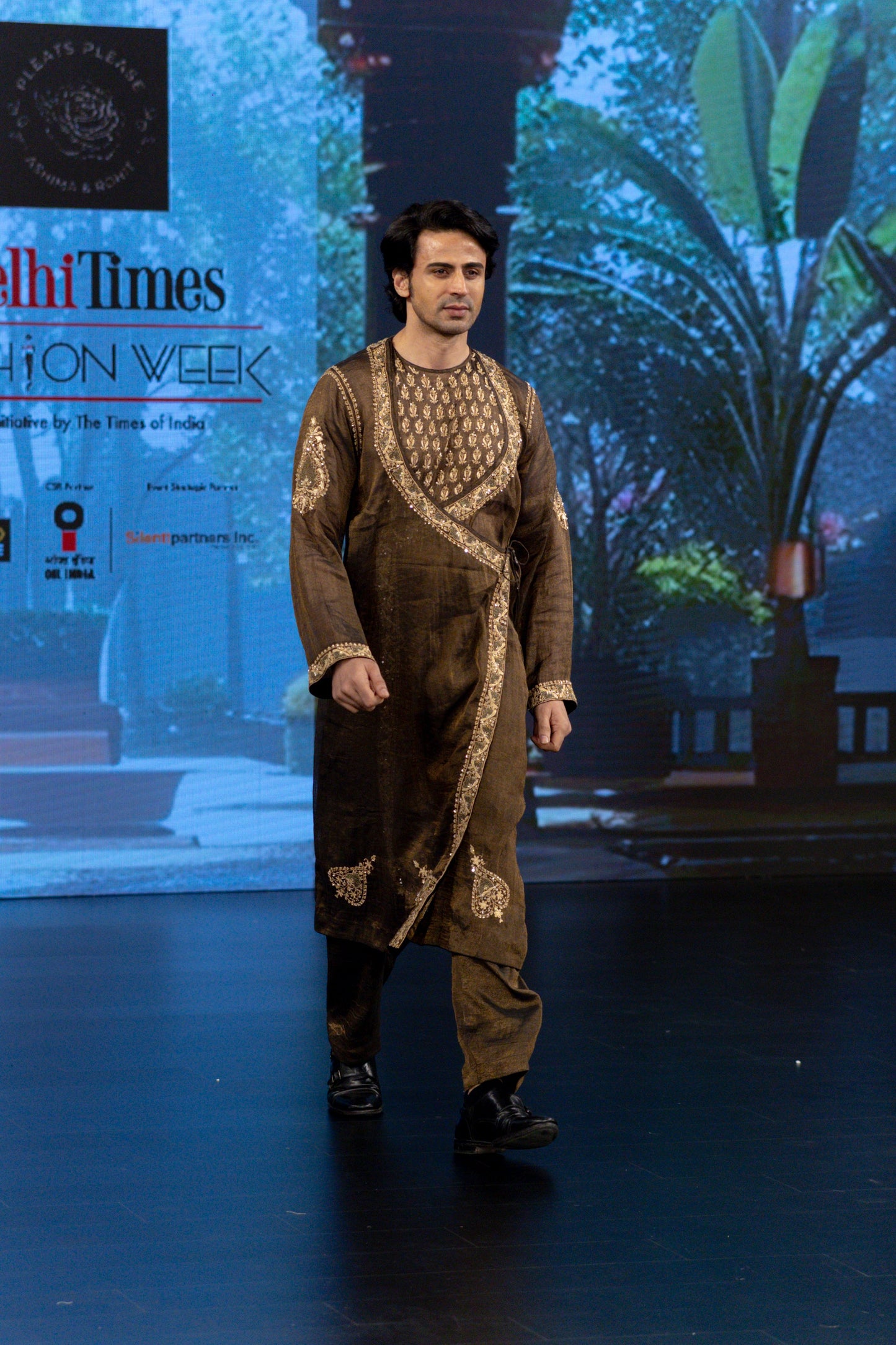 Black Pure And Premium Tissue Chikankari Men's Angrakha