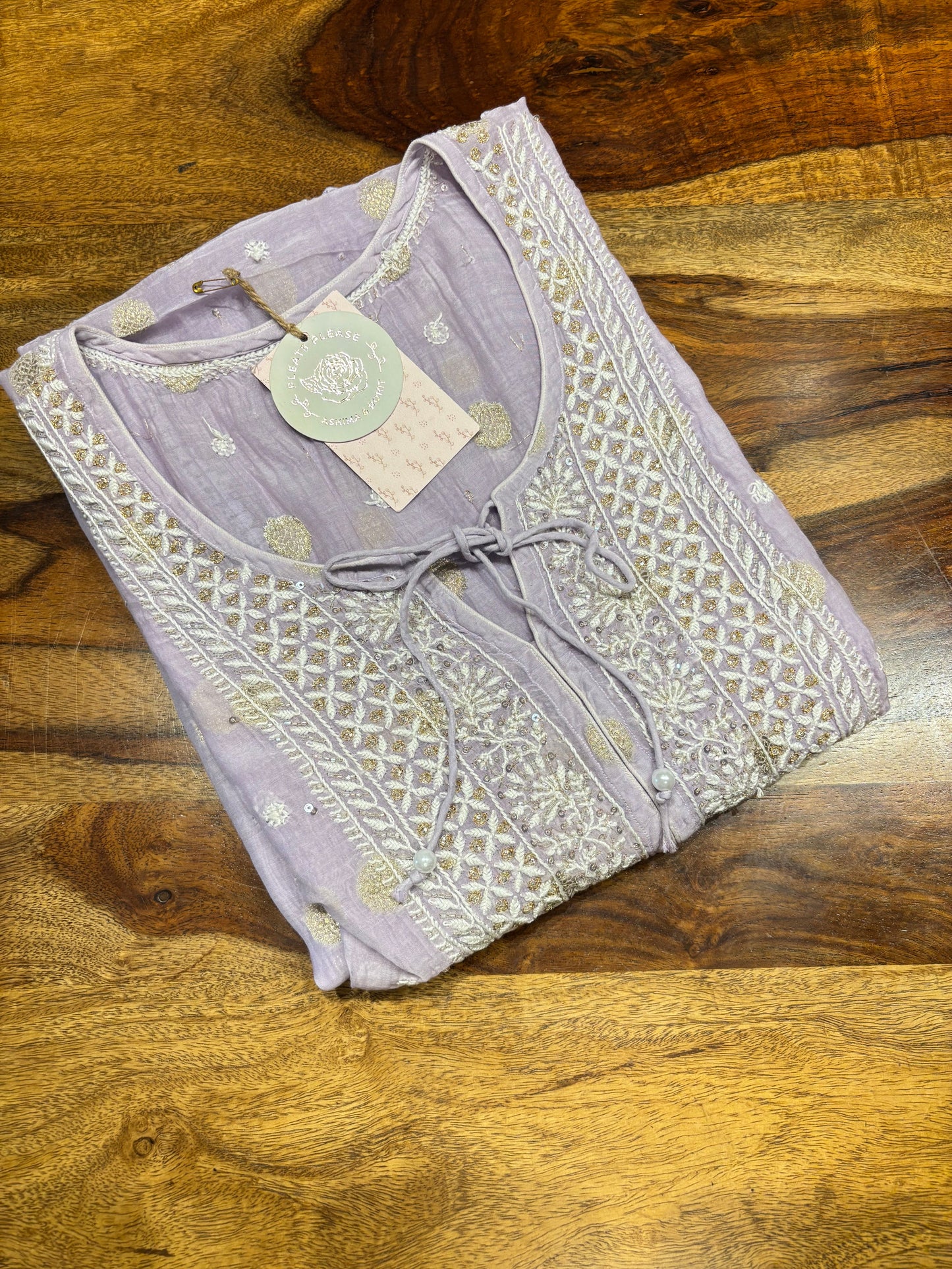 Lilac Chanderi Mul Chikankari Kaftan