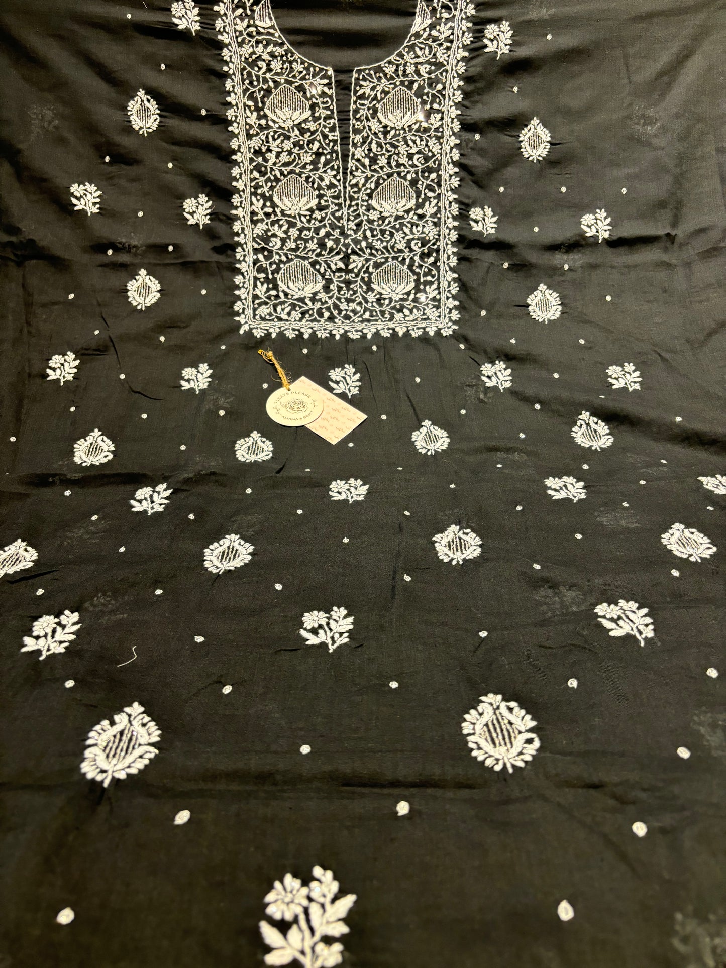 Black Mul Chikankari Kurta Fabric