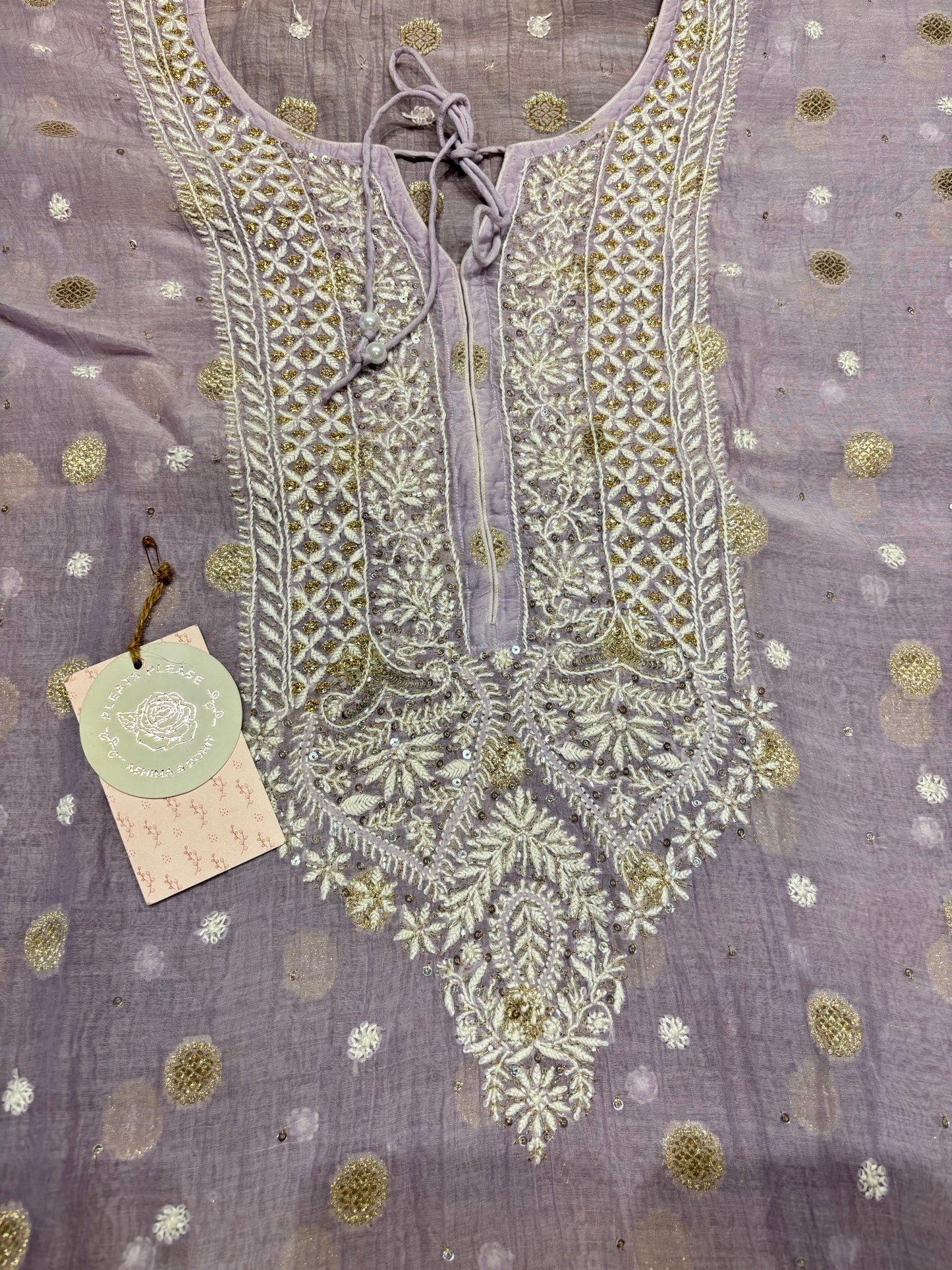 Lilac Chanderi Mul Chikankari Kaftan
