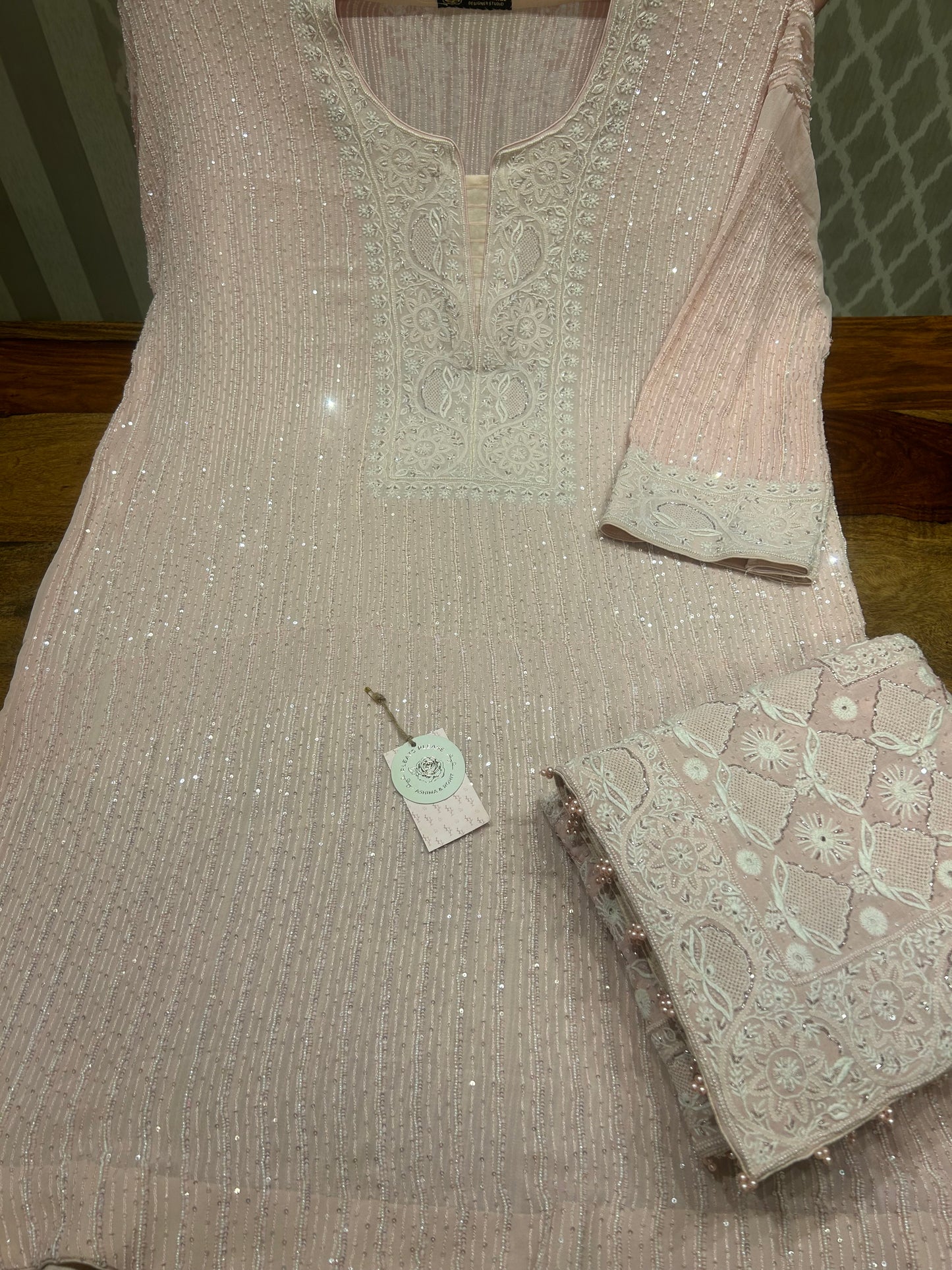 Blush Pink Pure Georgette Kurta & Dupatta