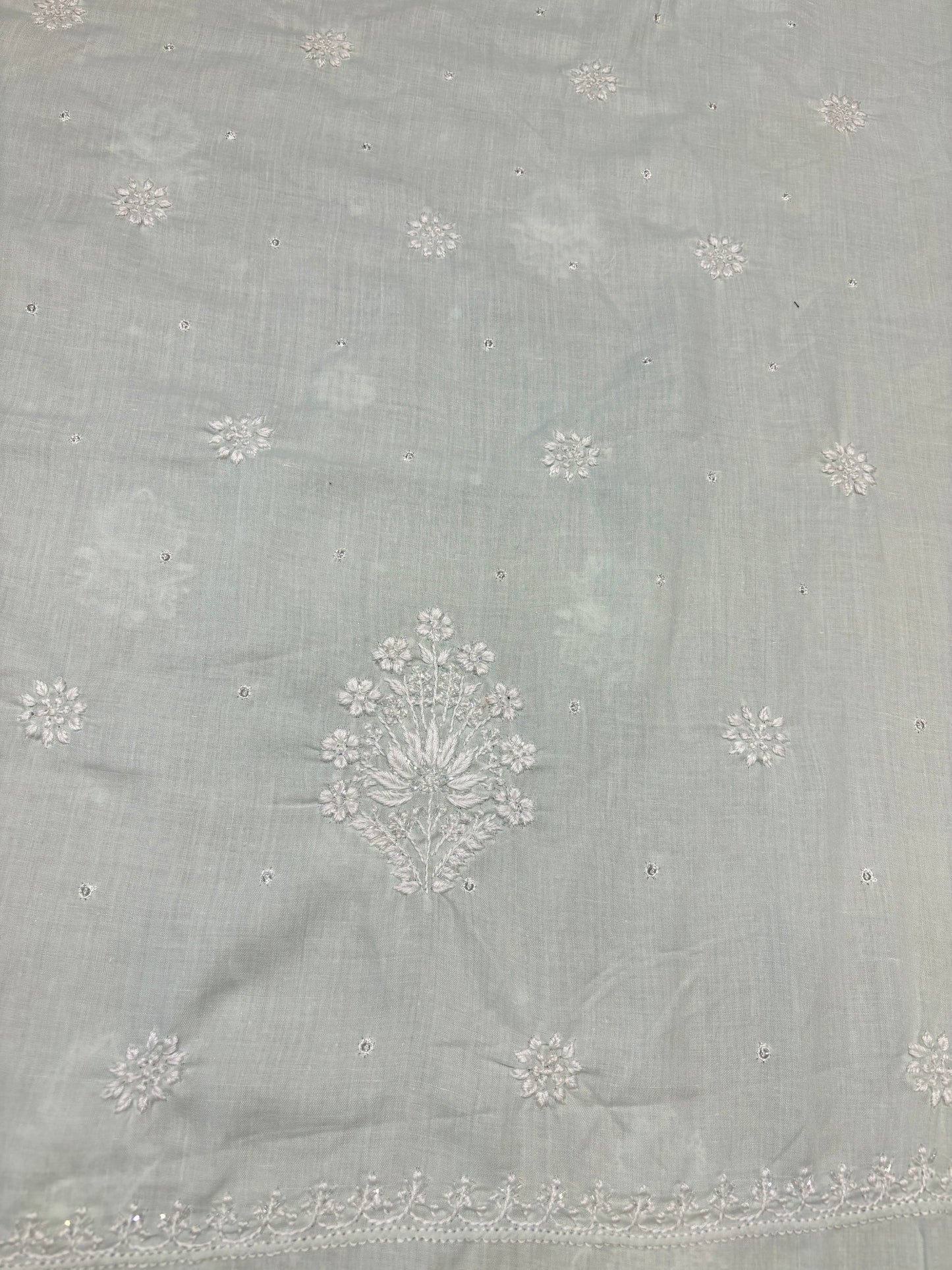 Peppermint Green Mul Chikankari Kurta Fabric