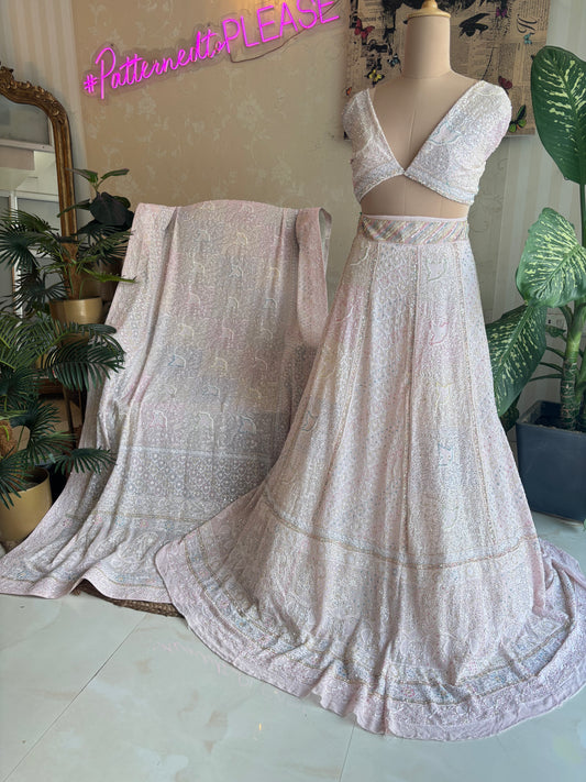 Seashell Pink Pure Georgette Chikankari Lehenga
