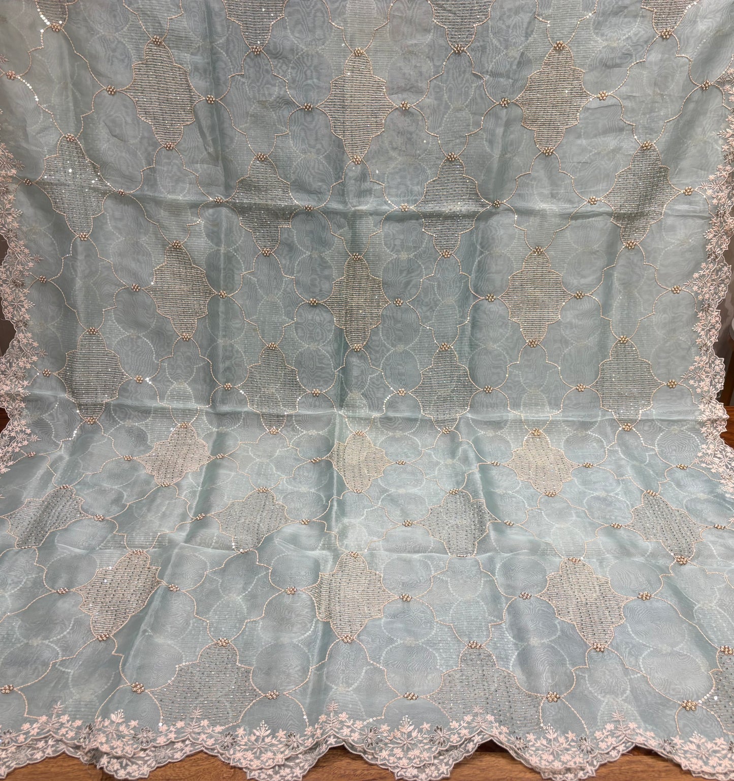 Blue Pure Georgette Chikankari Kurta and Organza Dupatta