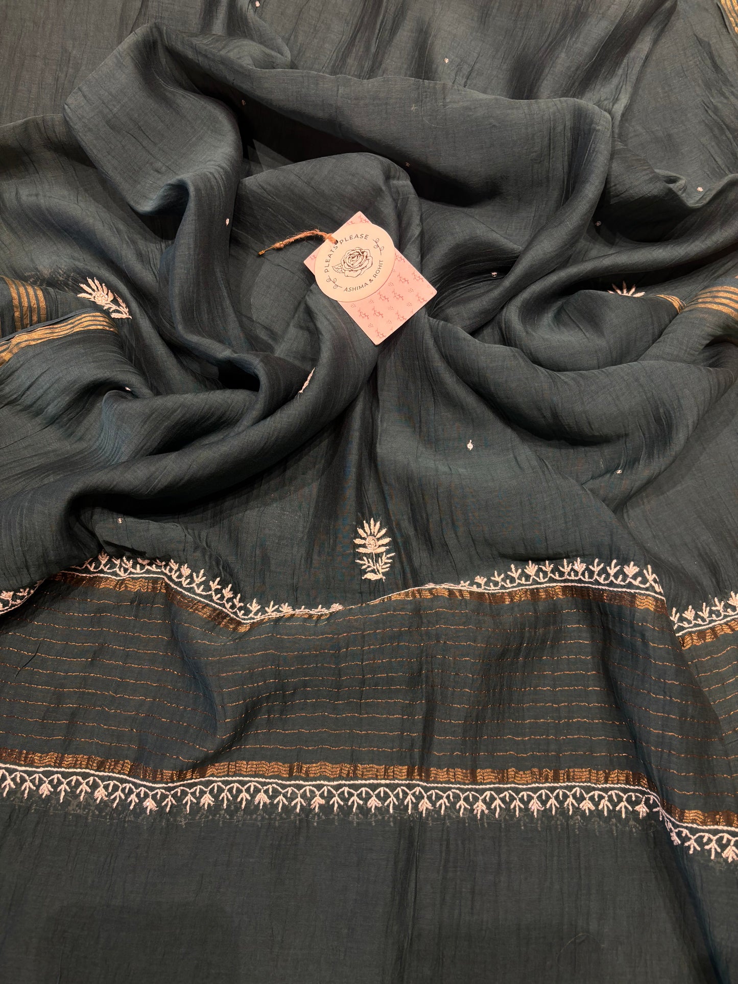 Teal Green Chanderi Mul Chikankari Kurta and Dupatta set