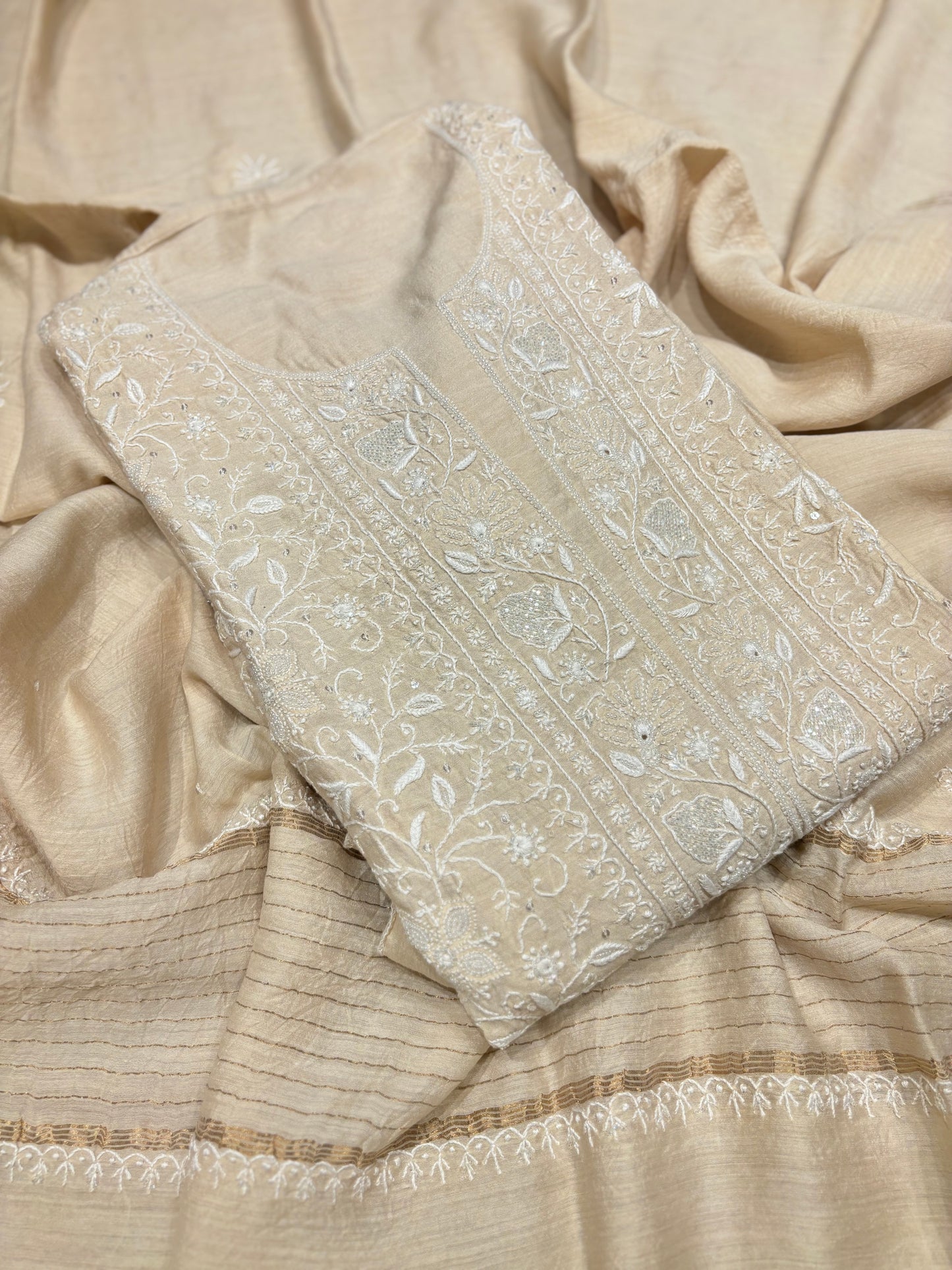 Dyeable Silk Chikankari Kurta and dupatta