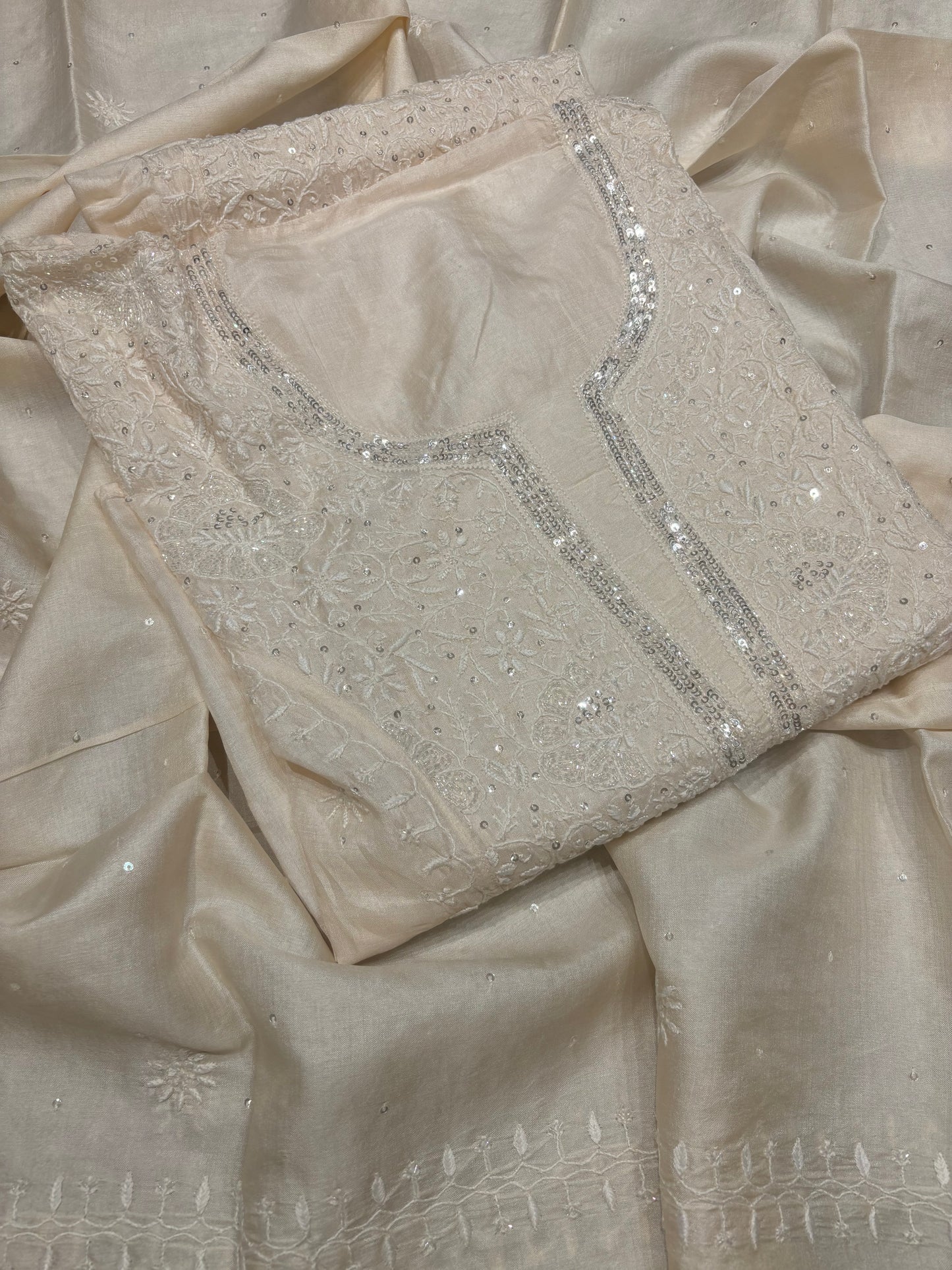 Dyeable Silk Chikankari Kurta and dupatta