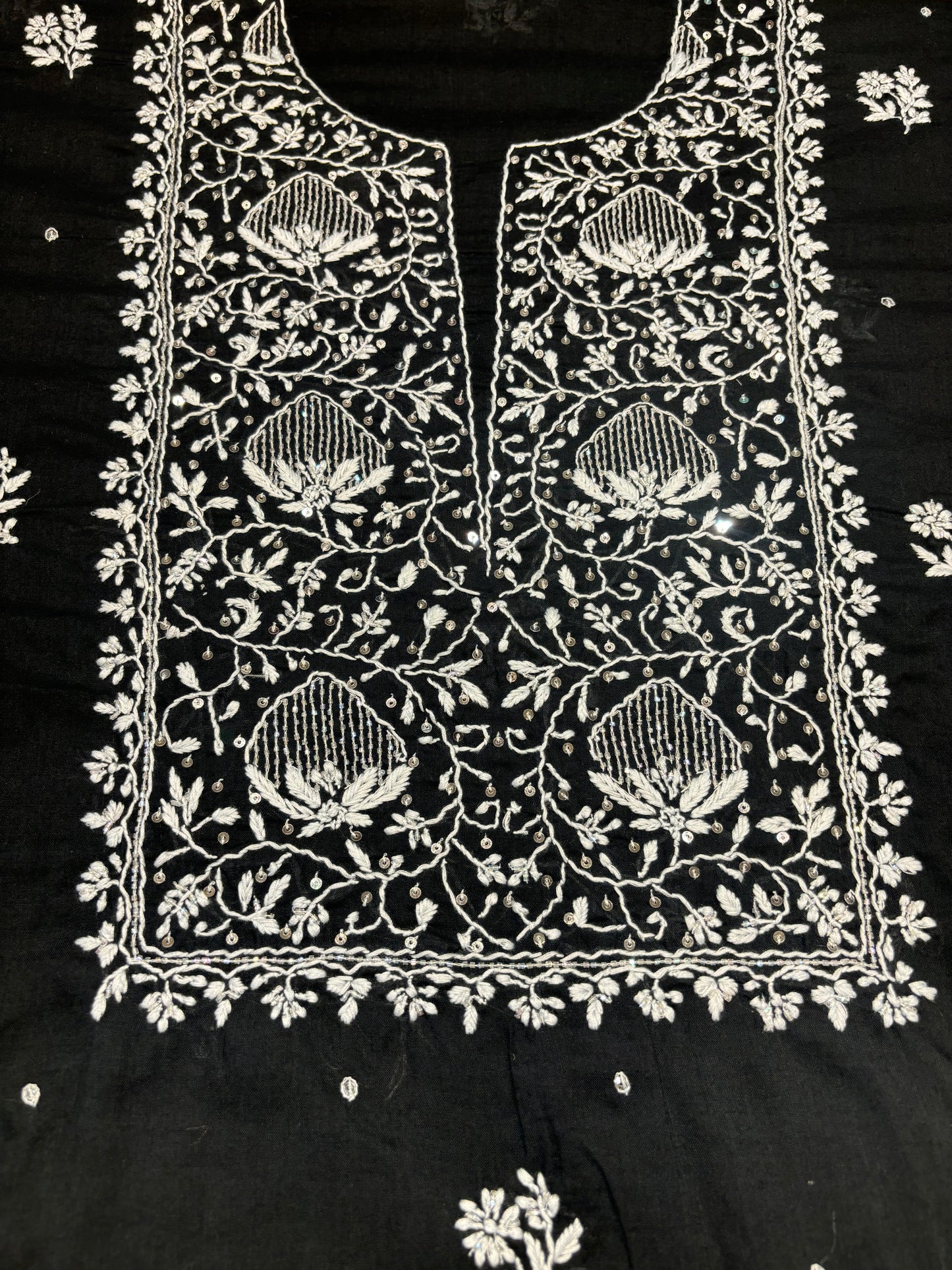 Black Mul Chikankari Kurta Fabric
