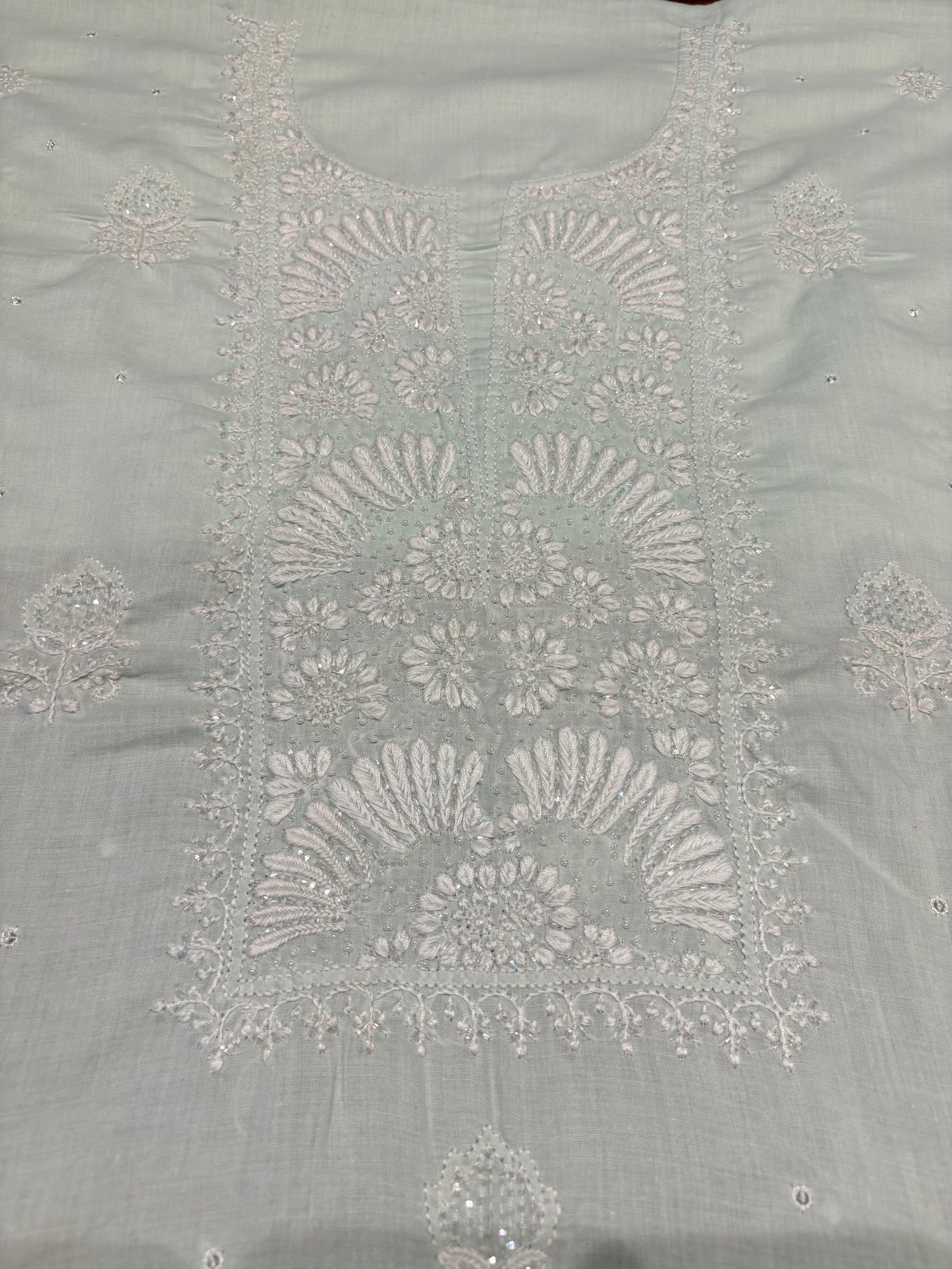 Peppermint Green Mul Chikankari Kurta Fabric