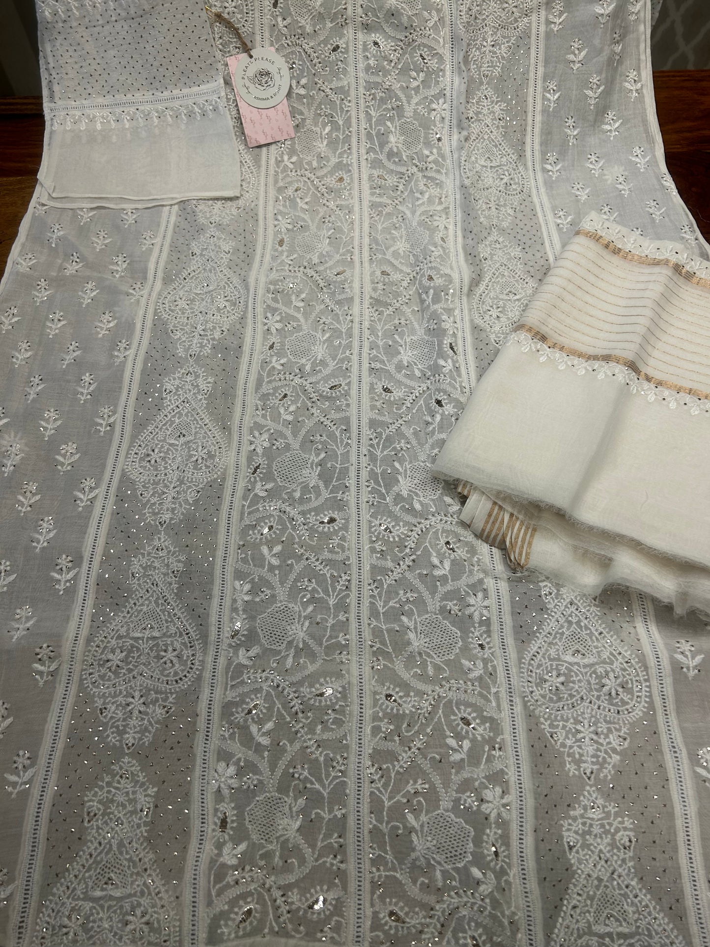 Dyeable Chanderi Mul Chikankari Kurta and Dupatta Fabric