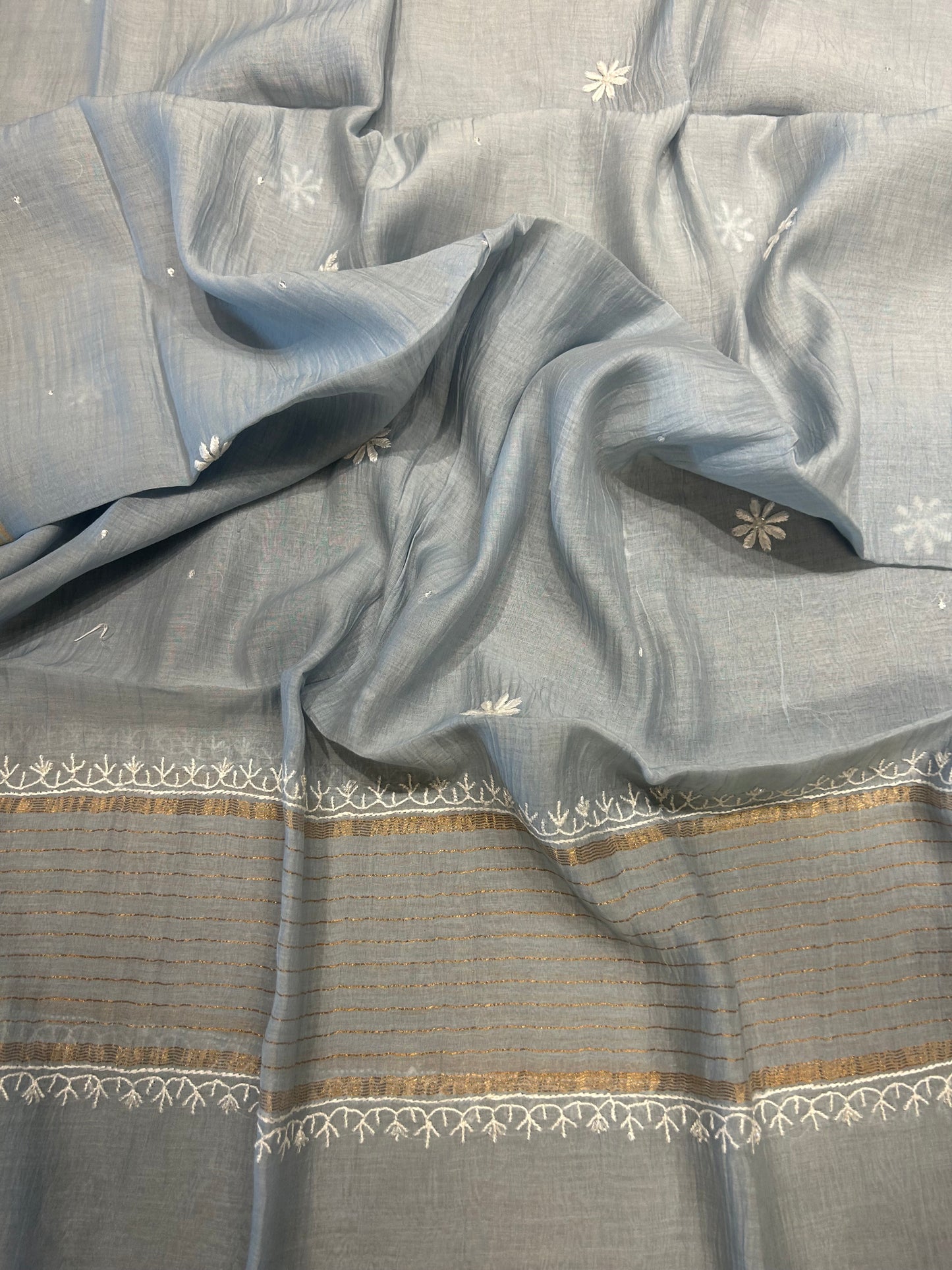 Baby Blue Chanderi Mul Chikankari Kurta and Dupatta