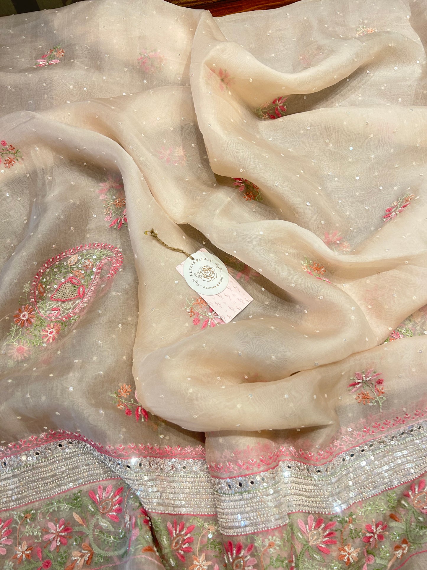 Blush Pink Chikankari  Organza Anarkali & Dupatta