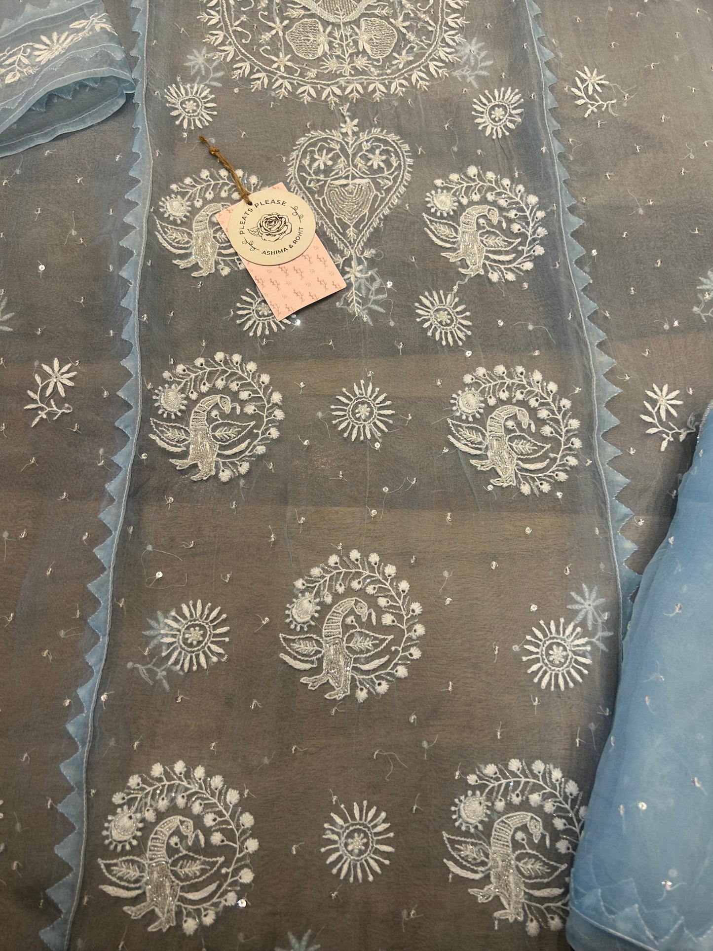 Sky Blue Organza Silk Kurta and Dupatta