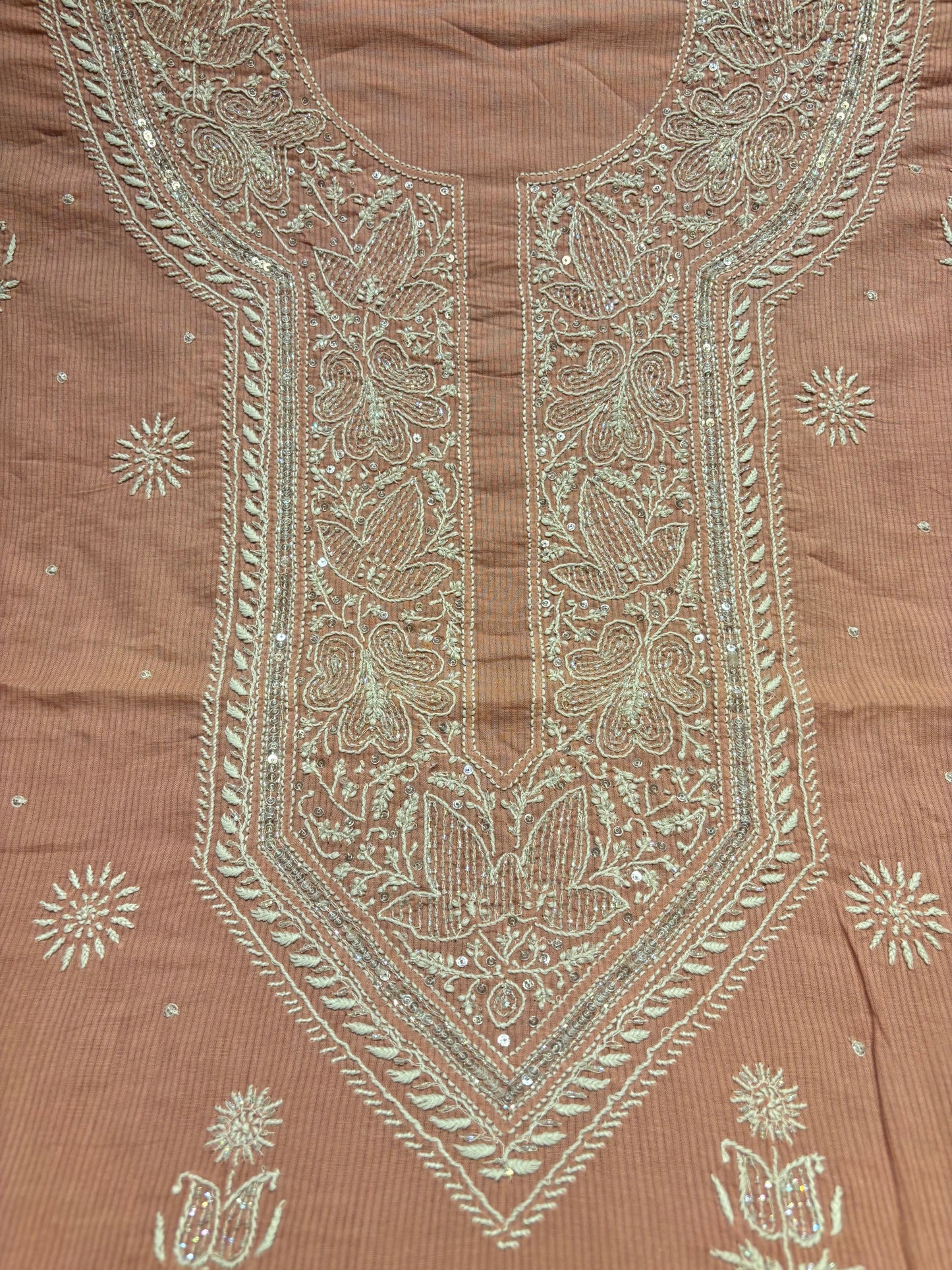 Rose Gold Mul Chikankari Kurta Fabric