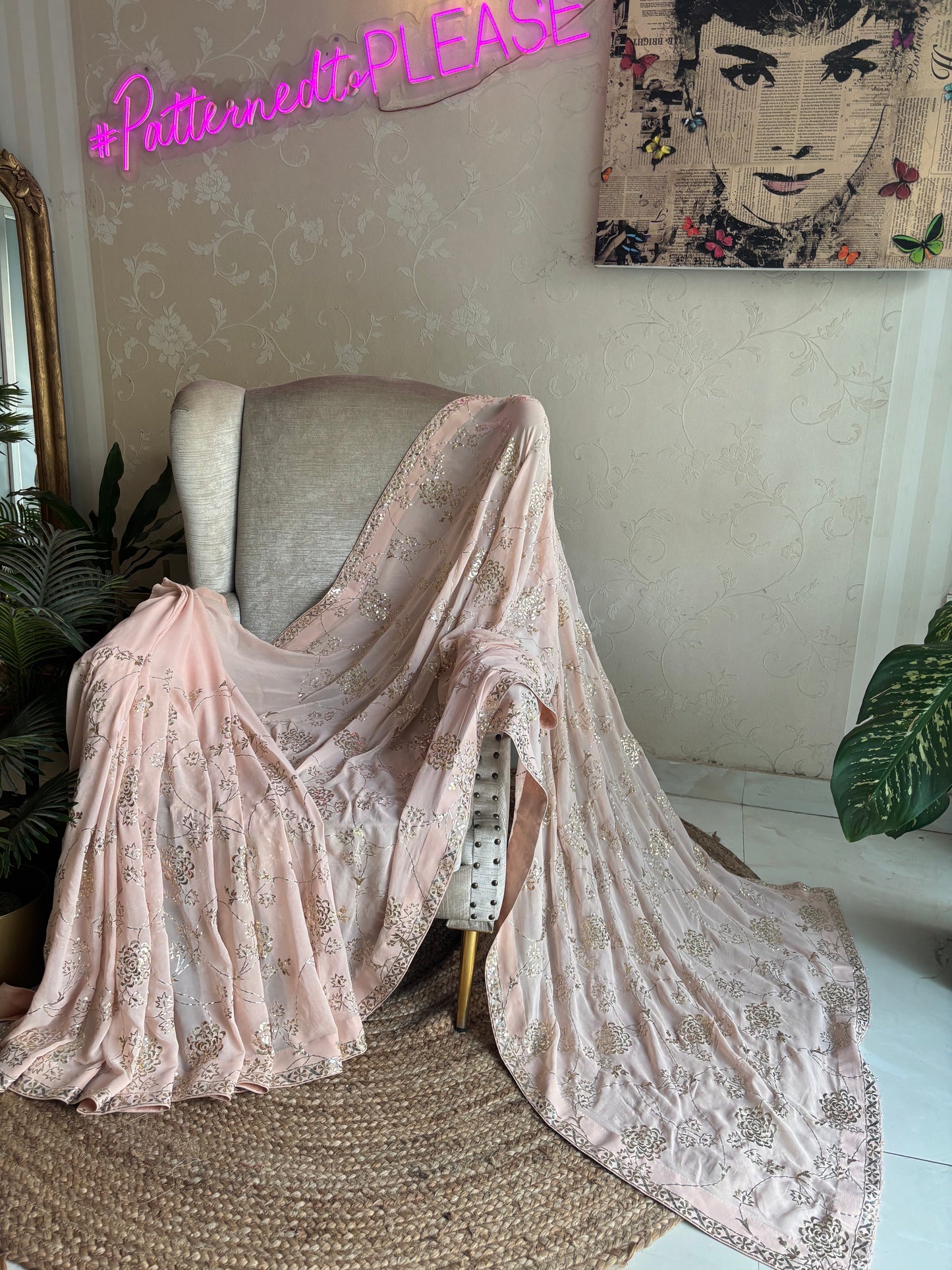 Camille Pink Pure Georgette Badla Saree