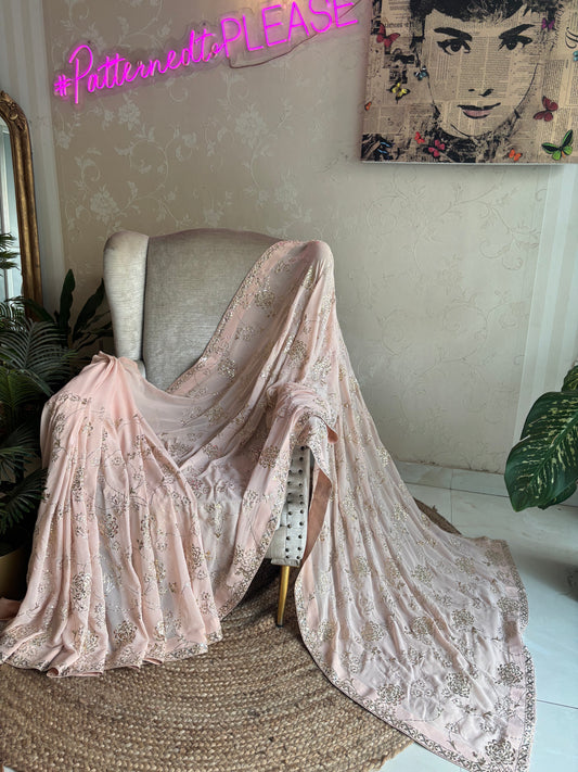 Camille Pink Pure Georgette Badla Saree