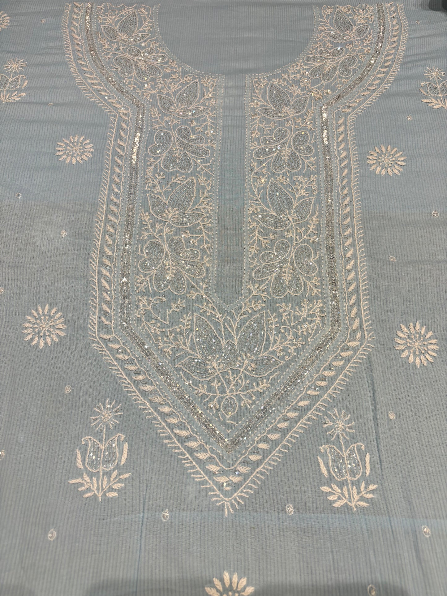 Powder blue Mul Chikankari Kurta Fabric