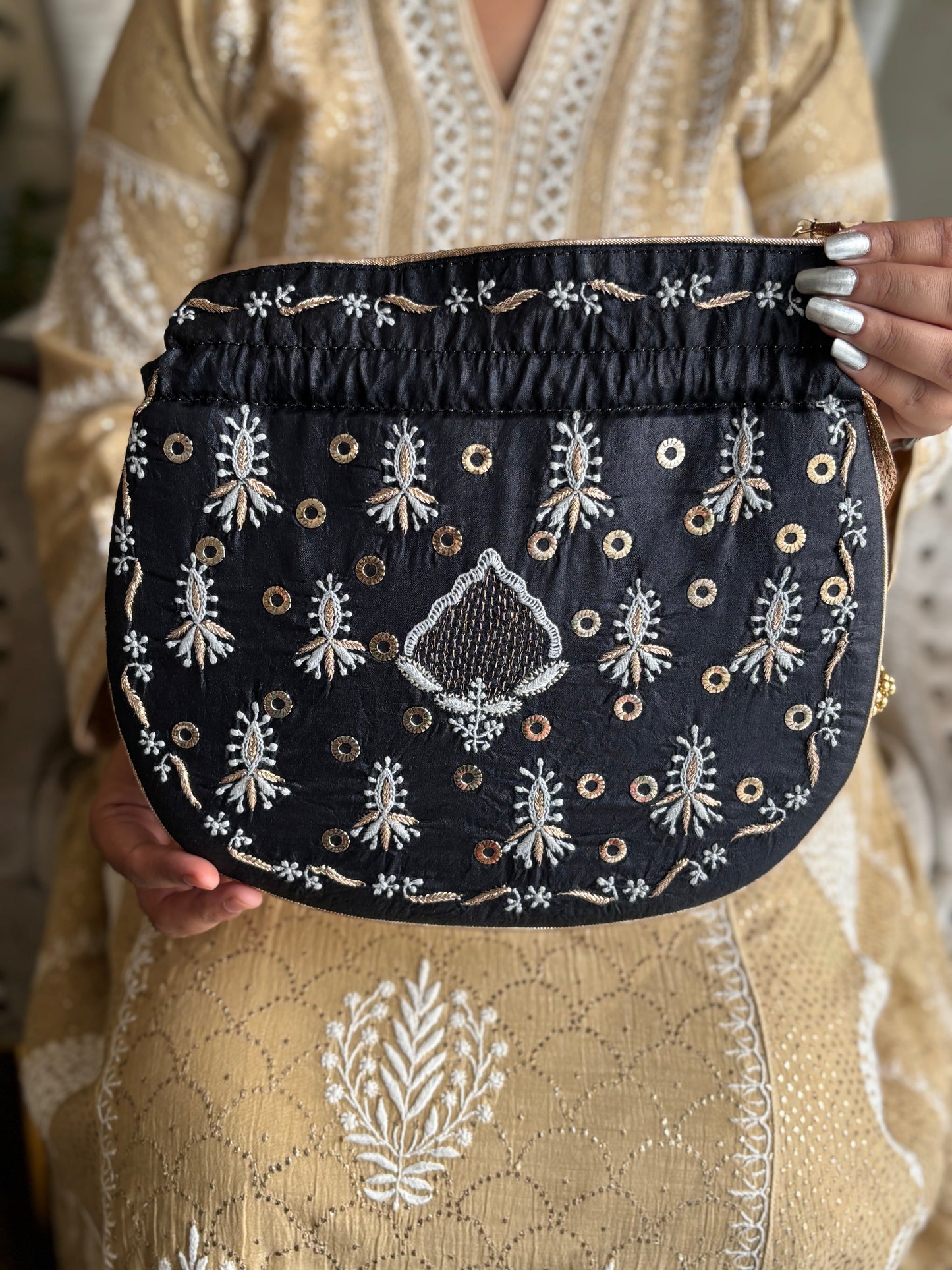 Black Silk Chikankari Batua