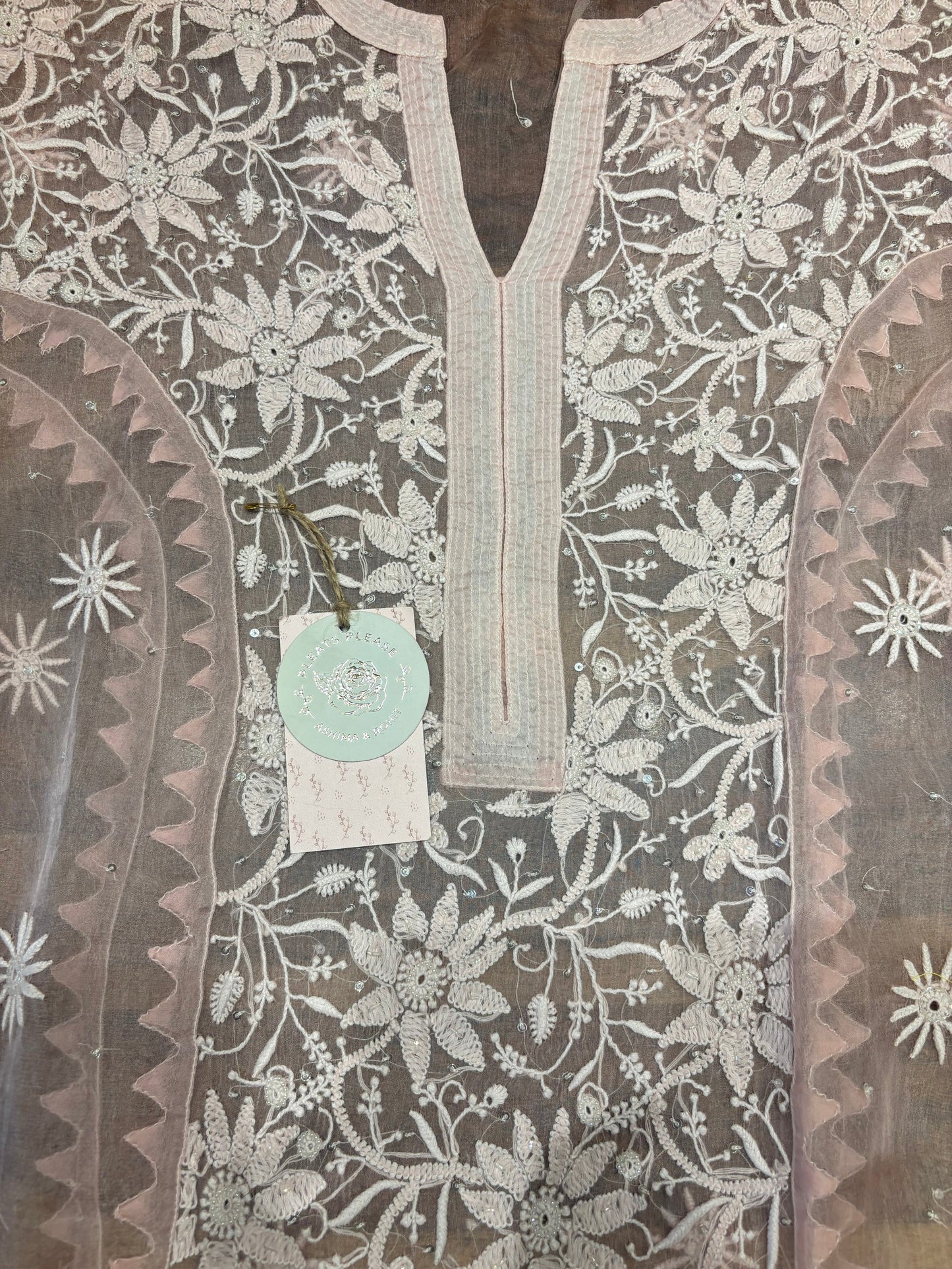 Pink Organza chikankari Kurta and dupatta set