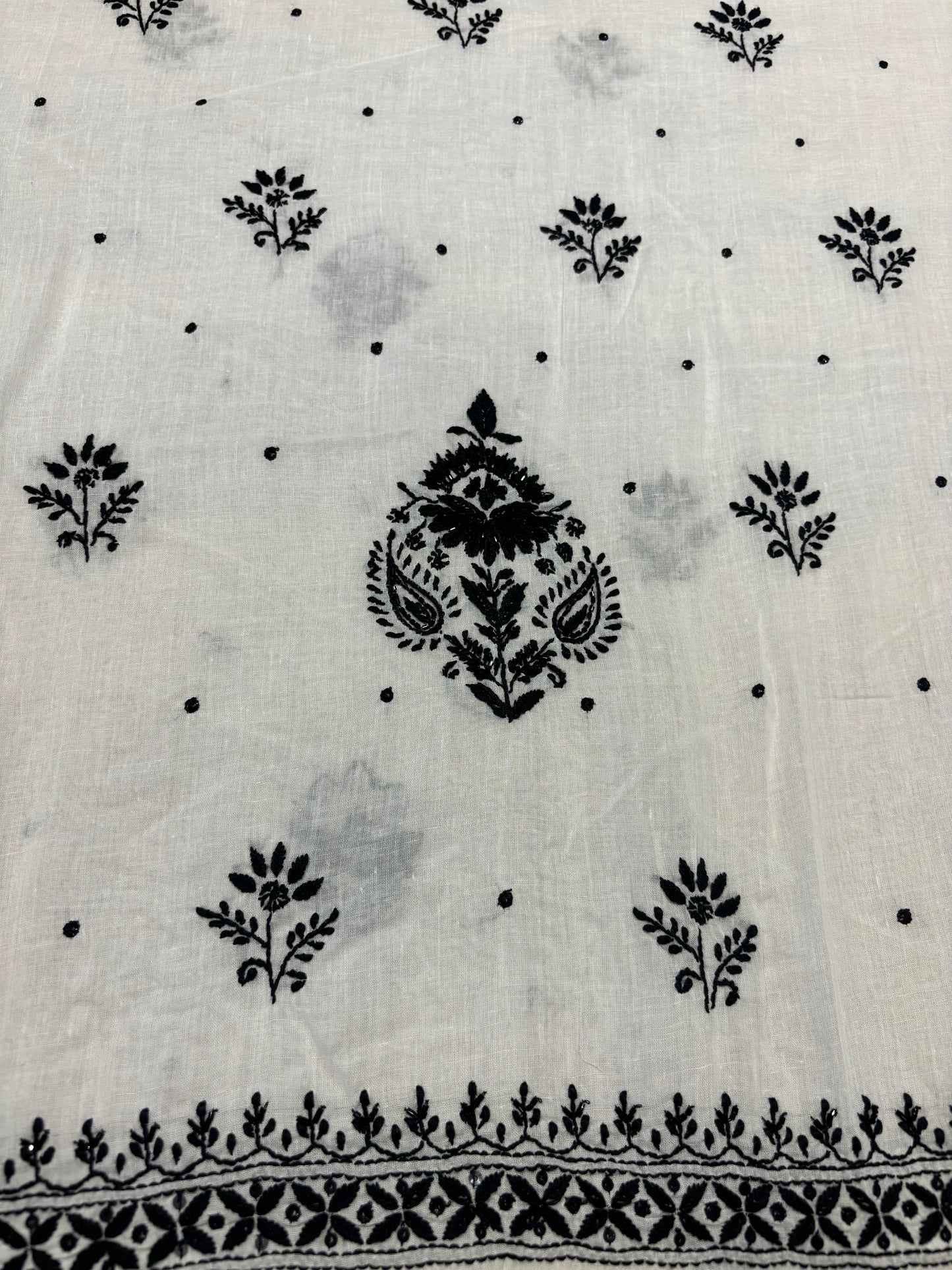 White Mul Chikankari Kurta Fabric