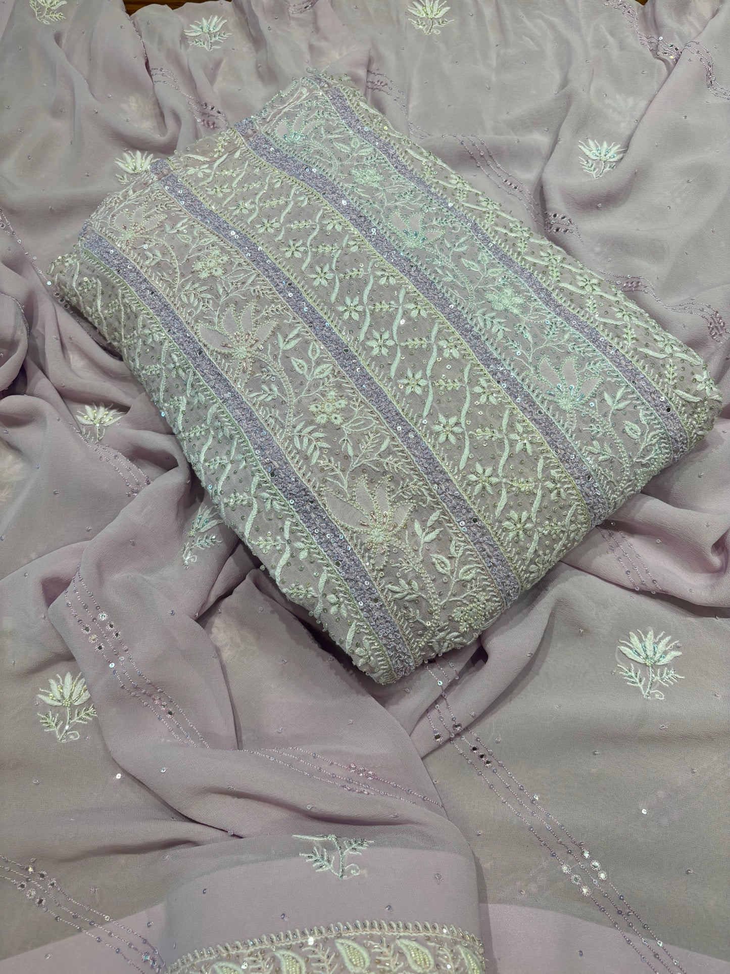 Lilac Pure Georgette Chikankari Anarkali and Dupatta
