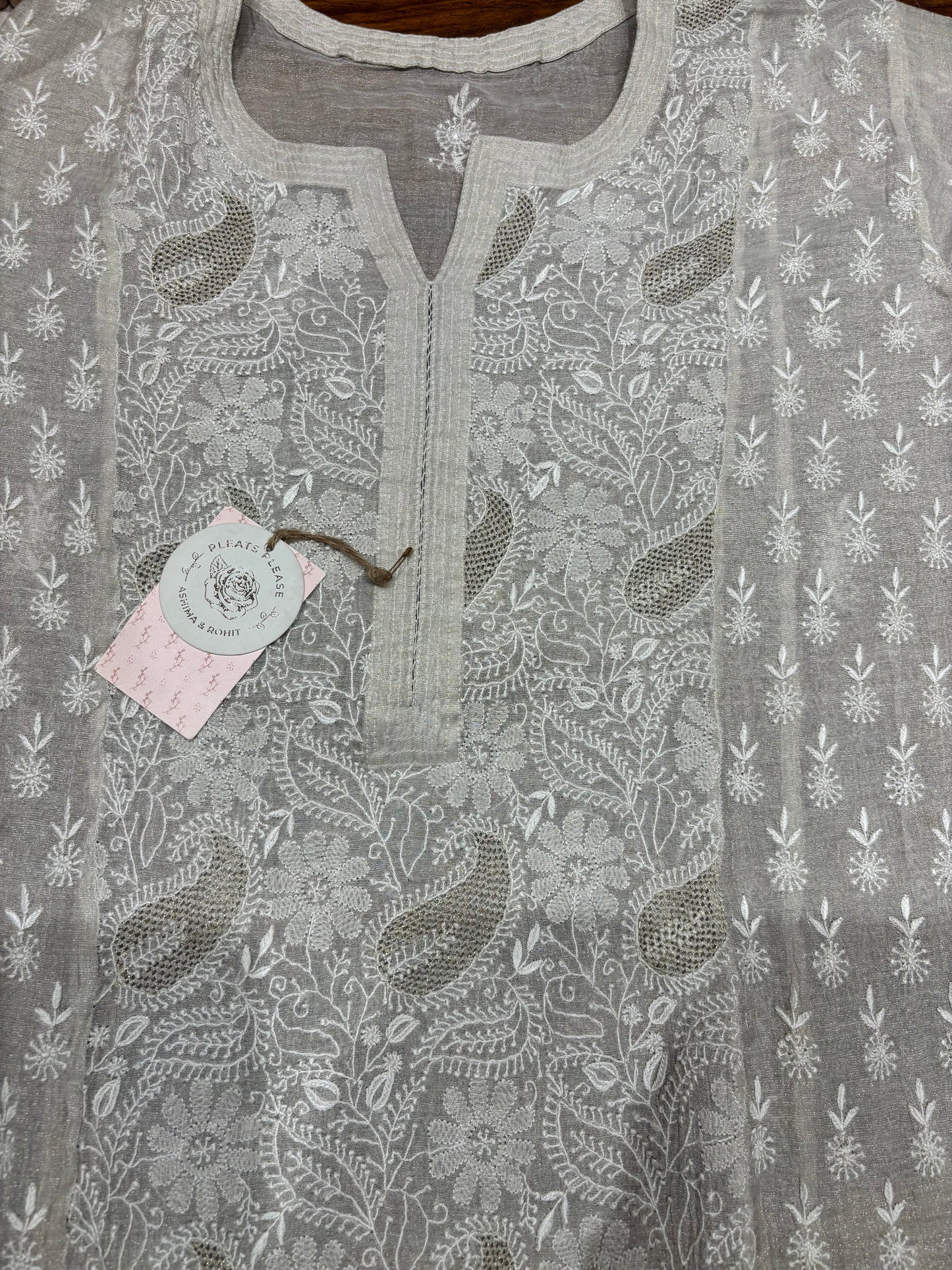 Dyeable pure silver tissue straight kurta and dupatta set