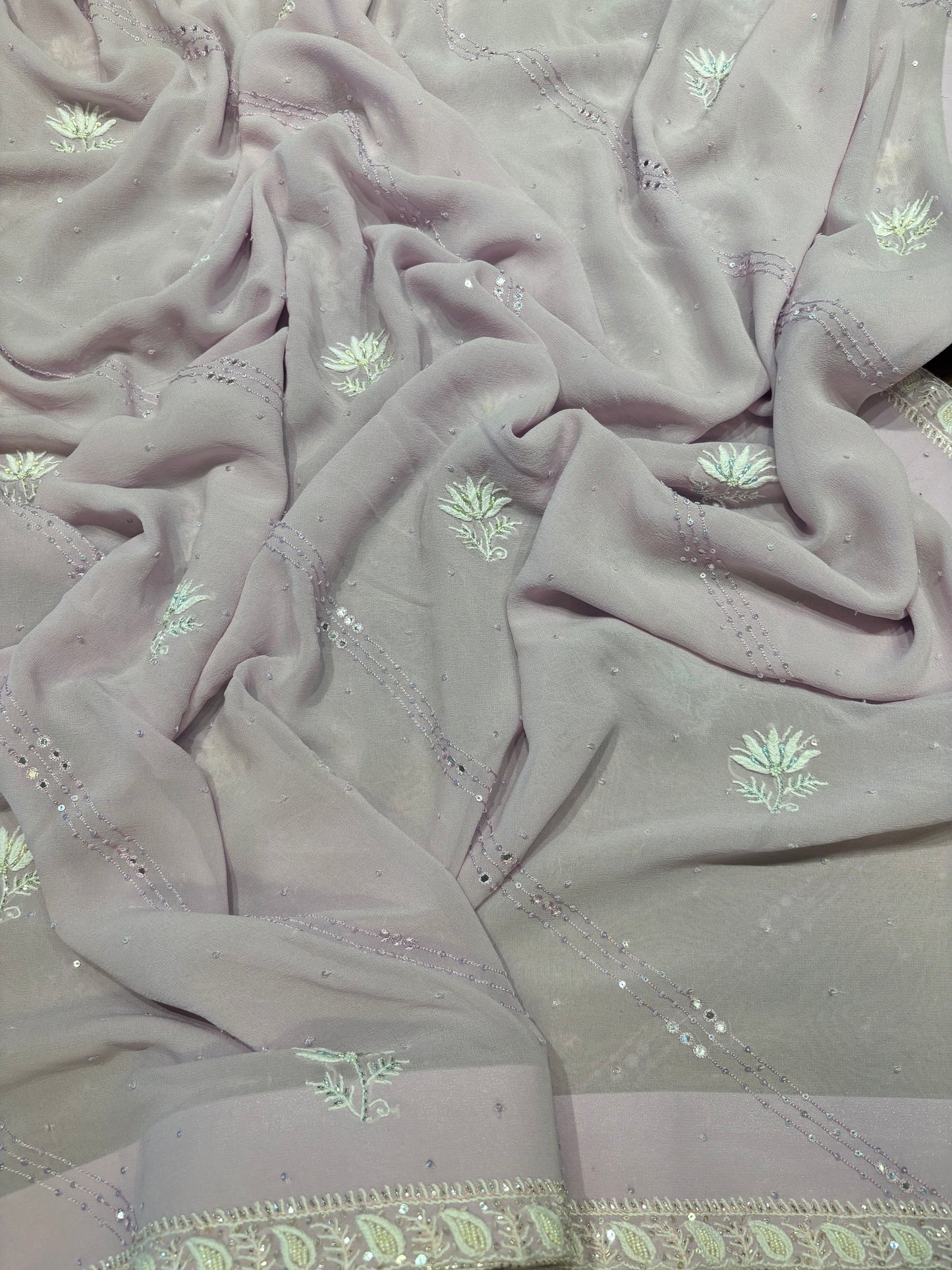 Lilac Pure Georgette Chikankari Anarkali and Dupatta