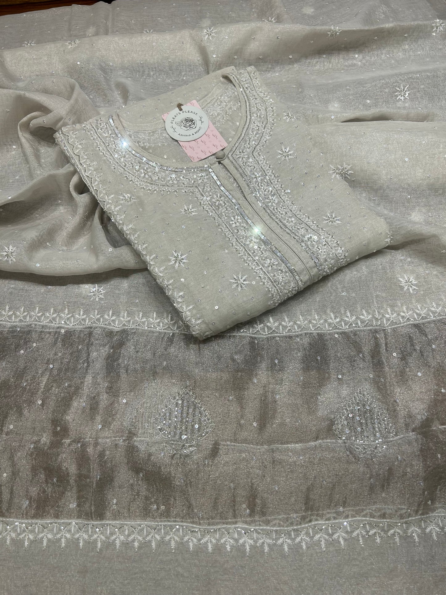 Silver Tissue Aline Anarkali &Dupatta