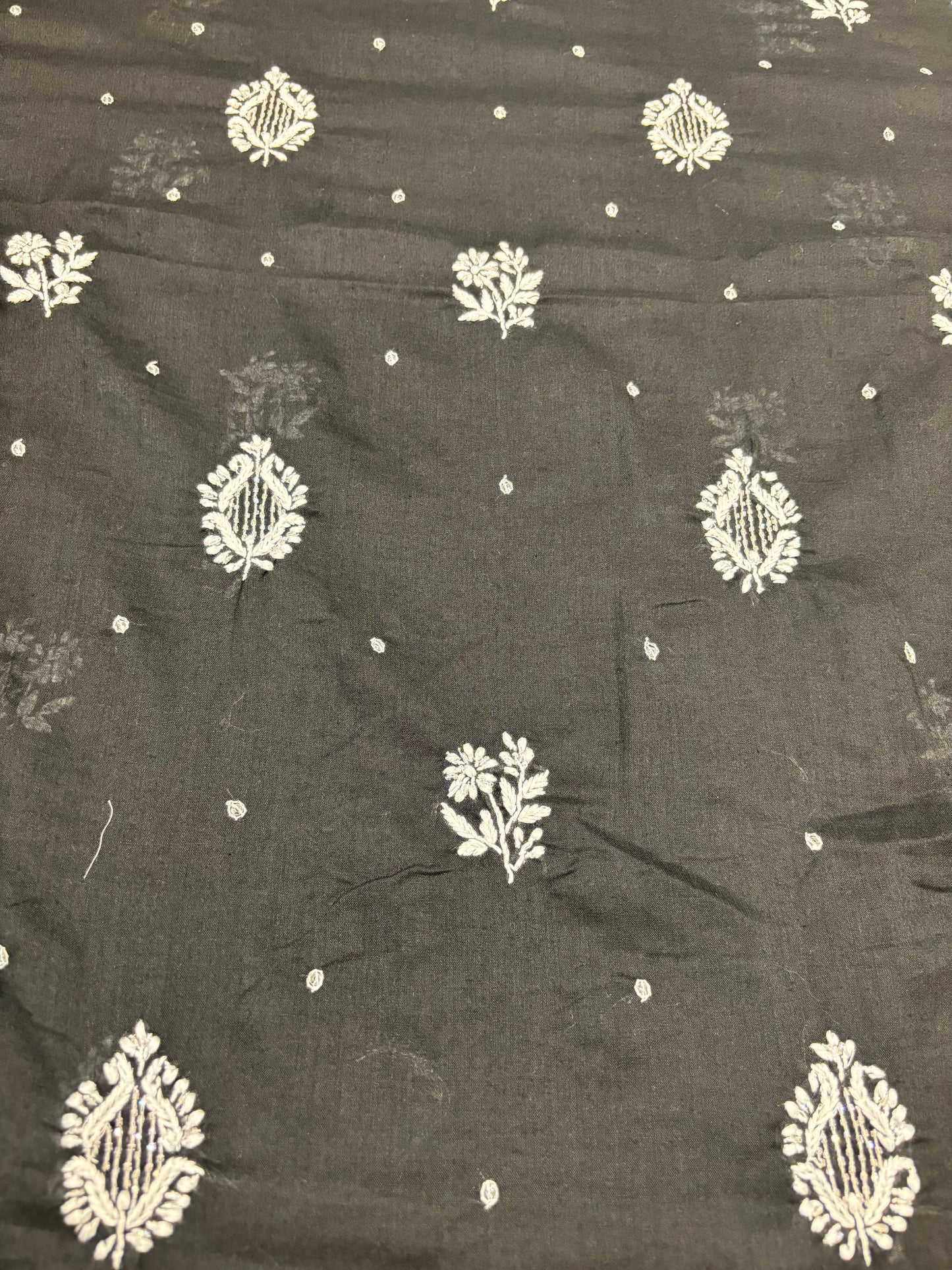 Black Mul Chikankari Kurta Fabric