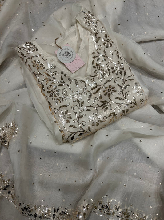 Dyeable Organza silk Mukaish three piece set