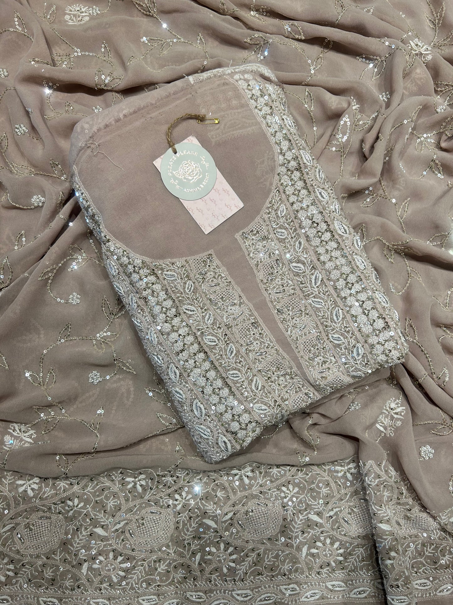 Cuban Sand Pure Georgette Kurta And Dupatta Fabric