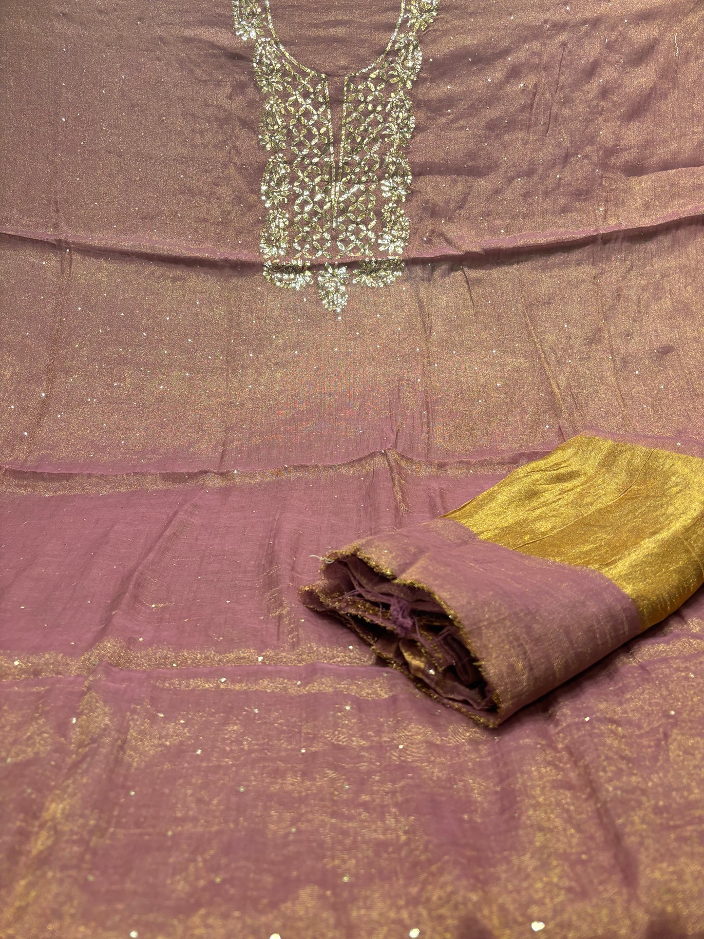 Garnet Pure Tissue Badla Kurta and Dupatta Fabric