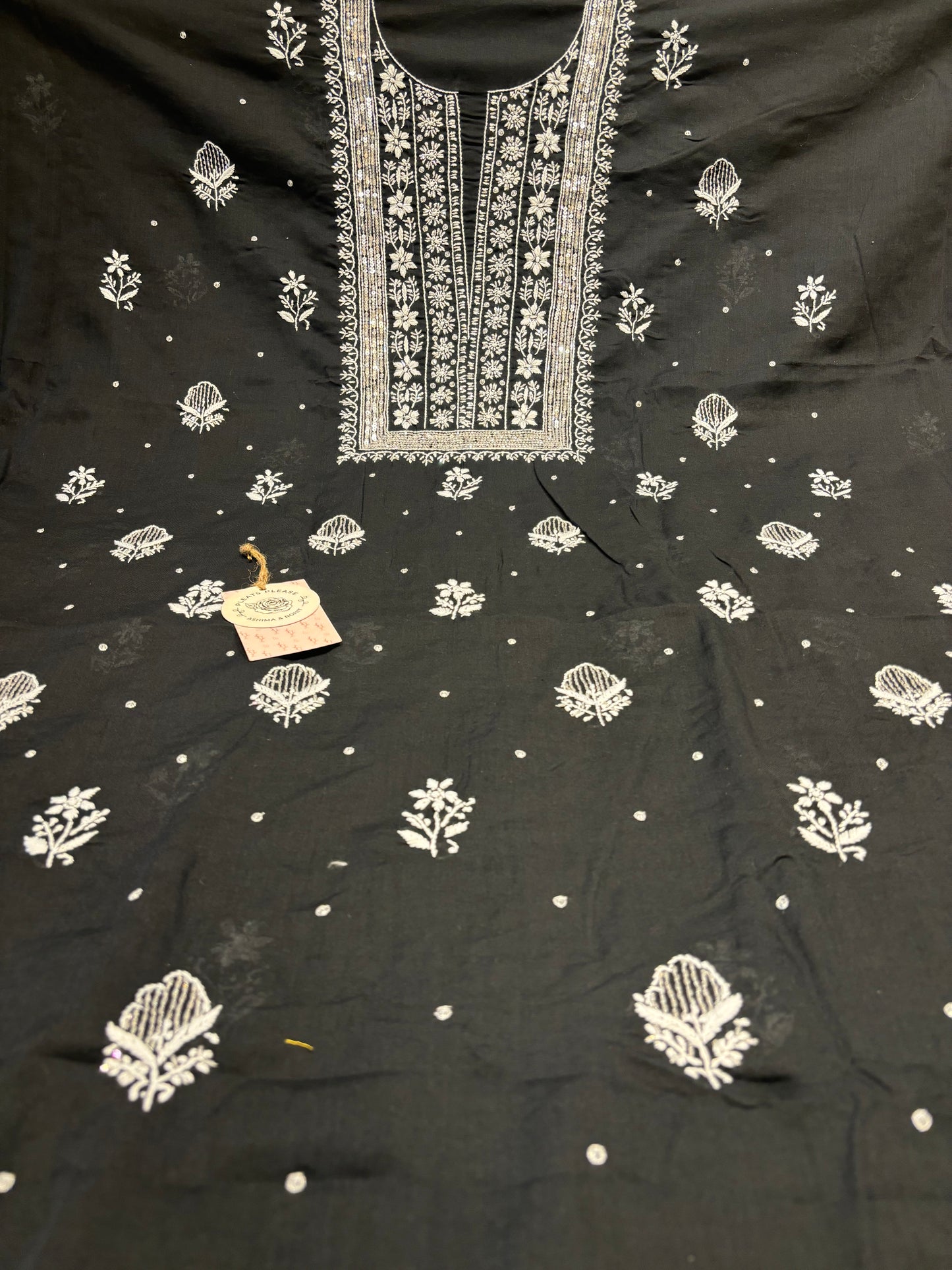 Black Mul Chikankari Kurta Fabric