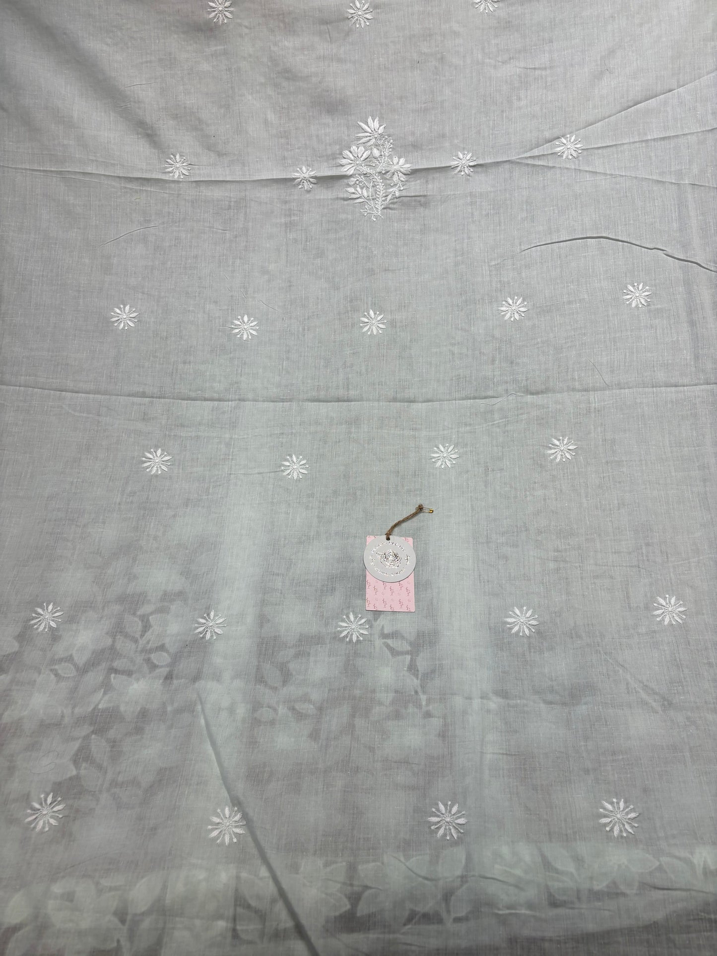 Sage Green Mul Soft Net Applique Chikankari Kurta and Dupatta Fabric
